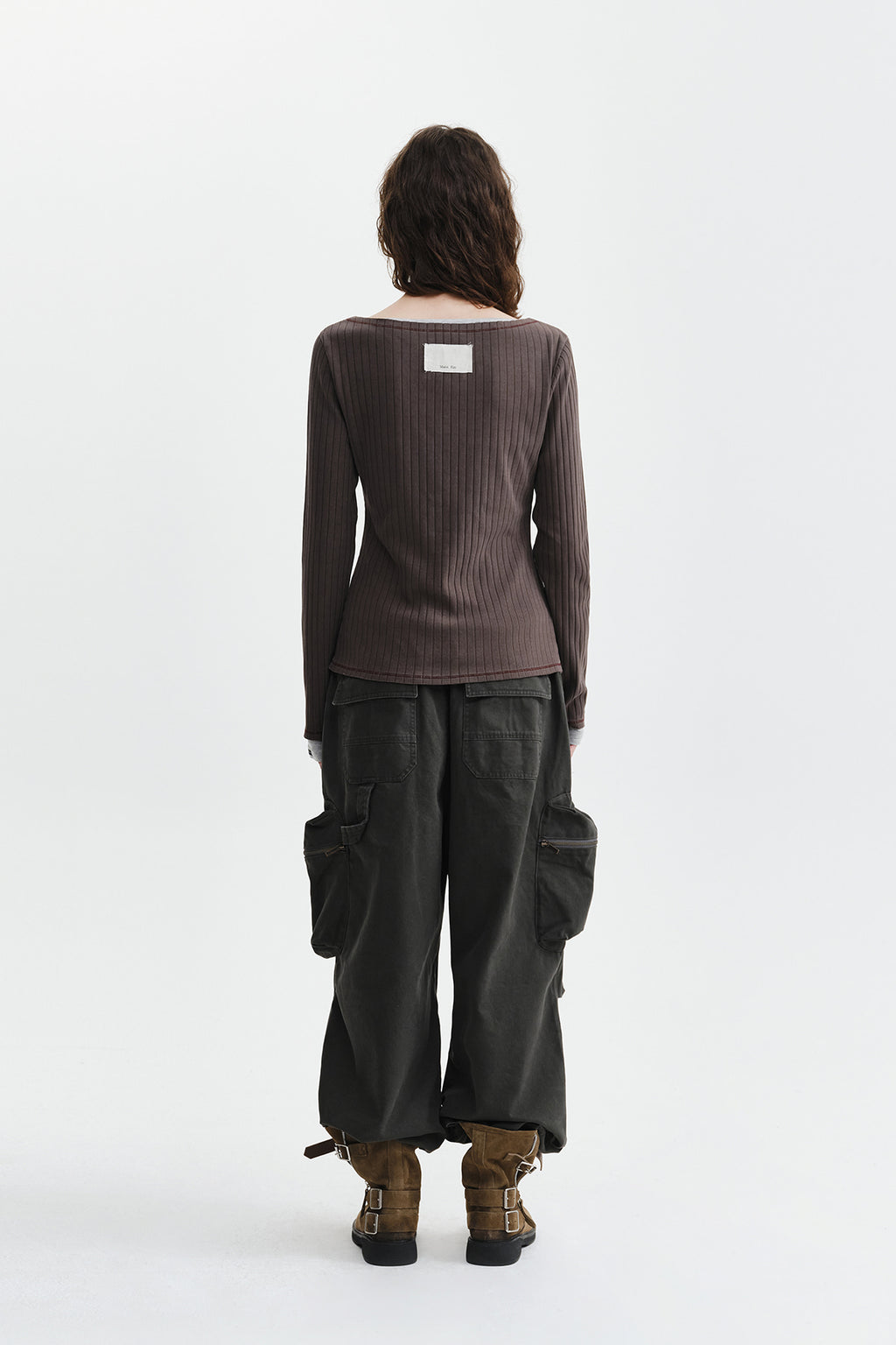 Matin Kim - Vintage Washed Ribbed Snap Top (Brown) product image 8 | TRAB K-Fashion Australia