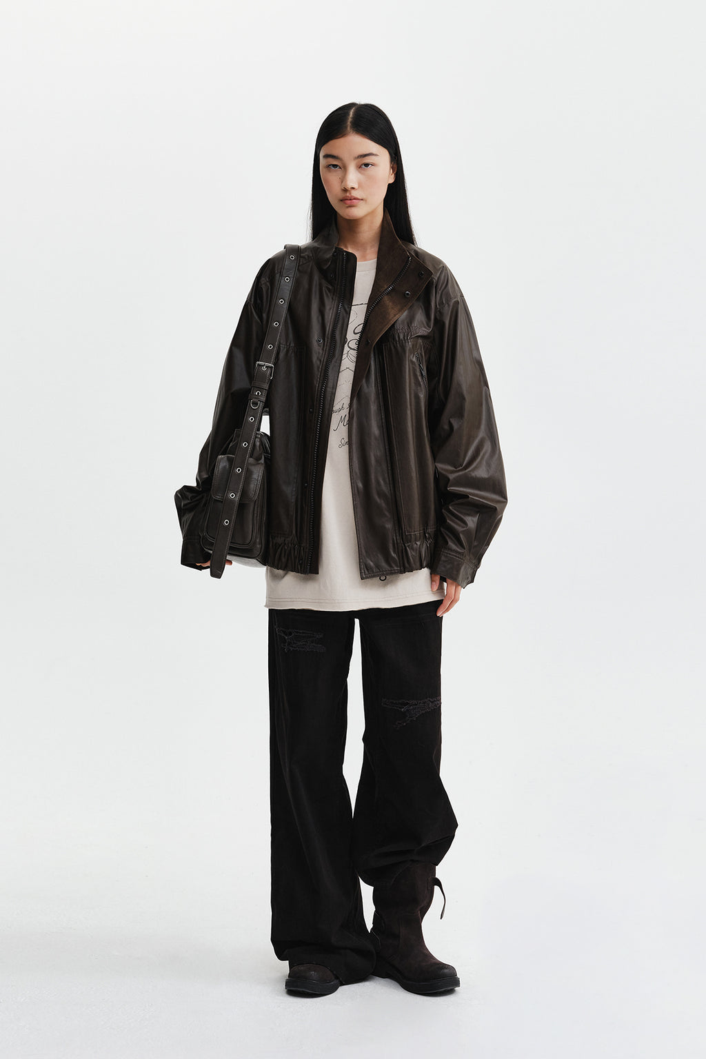 Matin Kim - Waxed High Neck Jumper (Brown) product image 10 | TRAB K-Fashion Australia