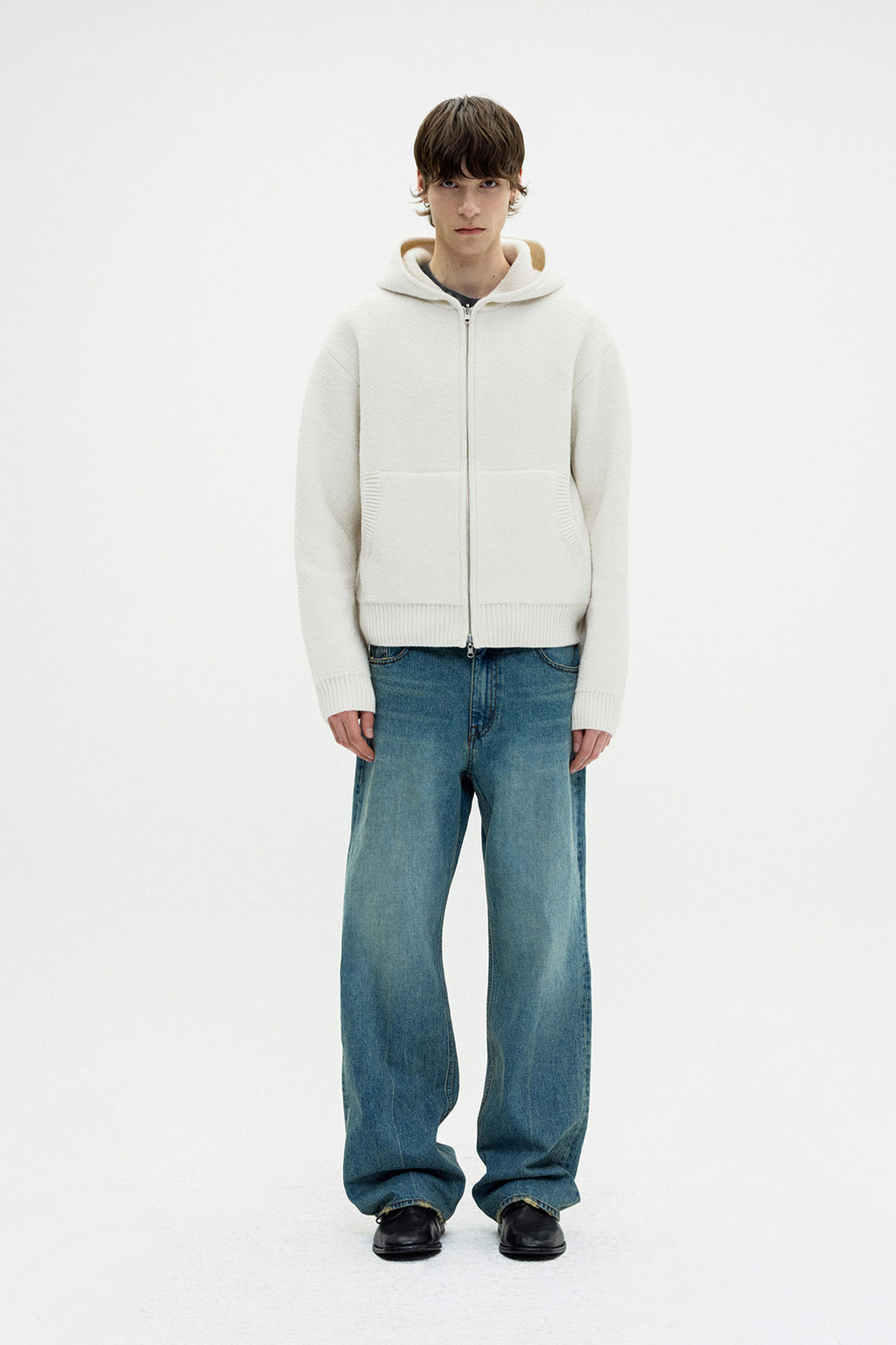 Coor - Reversible Boucle Knit Hooded Zip-Up (Ivory) product image 2 | TRAB K-Fashion Australia