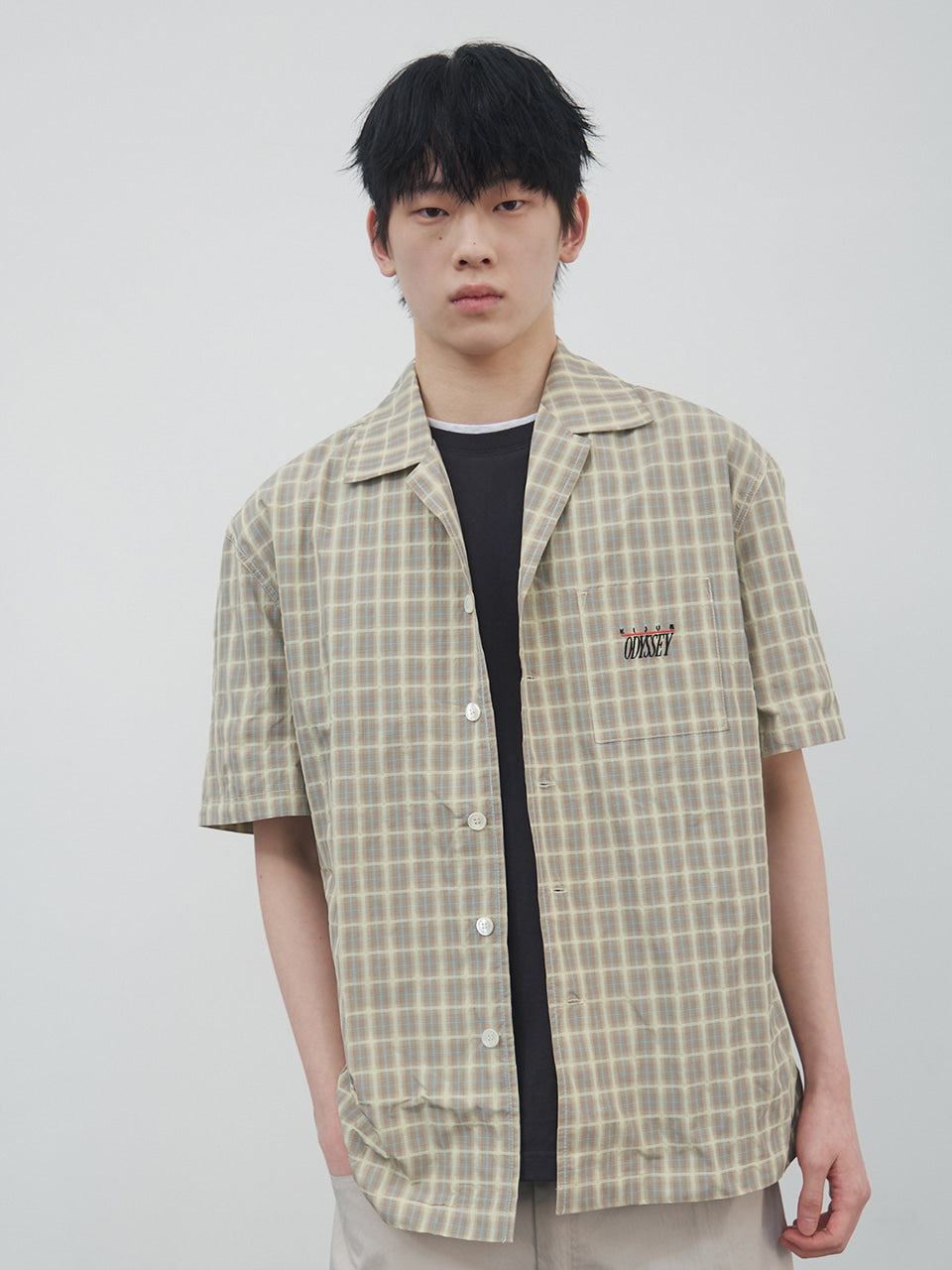 Kijun - Check Half Sleeve Shirt (Beige) product image 1 | TRAB K-Fashion Australia