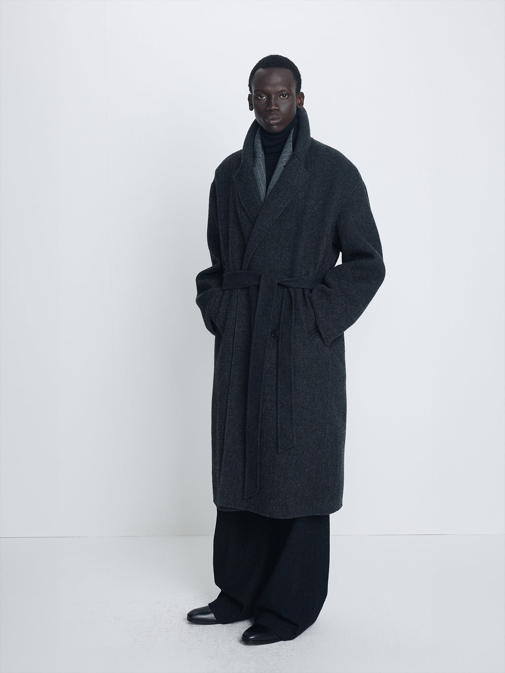 Tonywack - Hand-Made Wool Belted Double Coat (Melange Charcoal) product image 1 | TRAB K-Fashion Australia