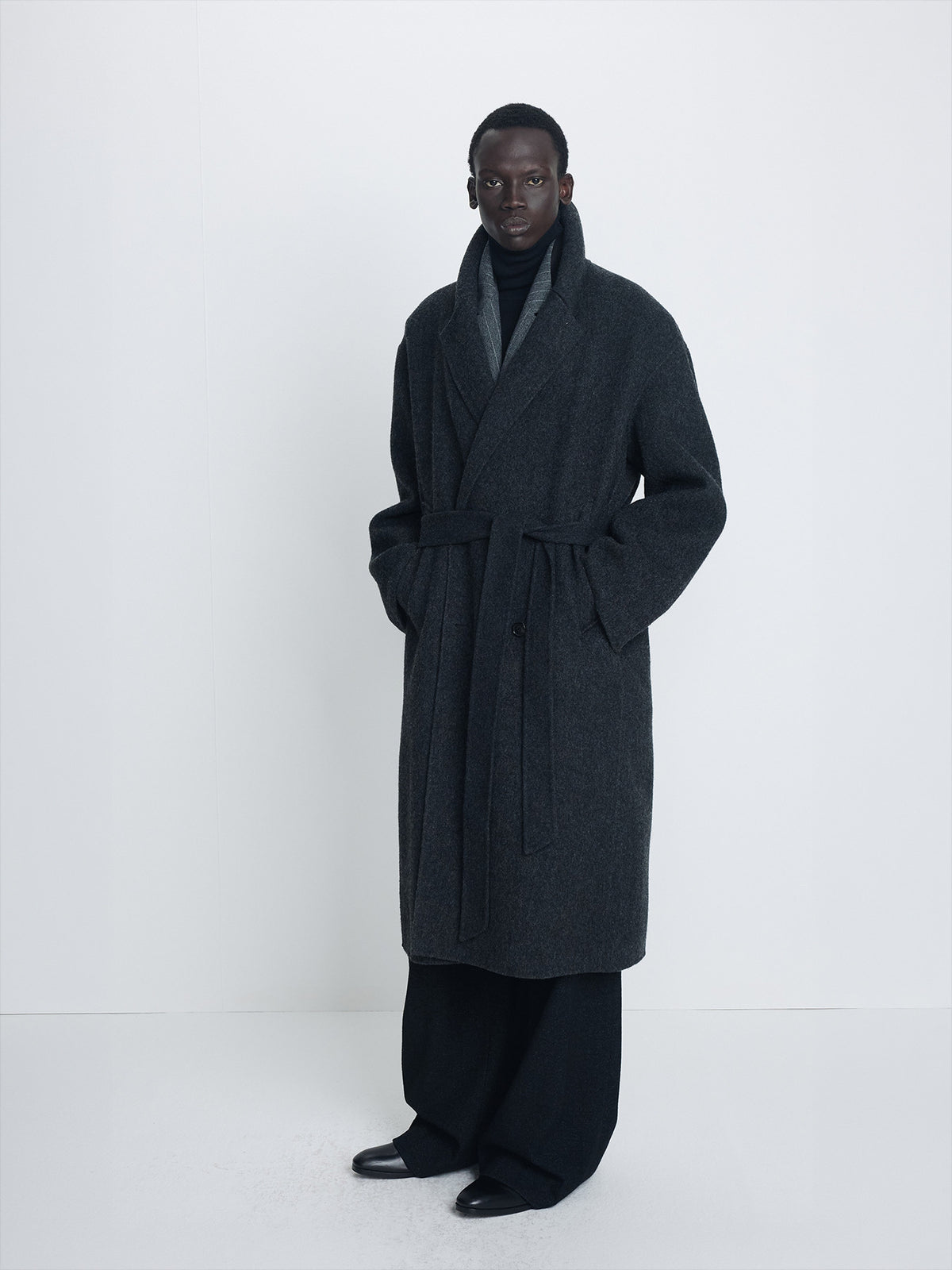 Tonywack - Hand-Made Wool Belted Double Coat (Melange Charcoal) product image 1 | TRAB K-Fashion Australia