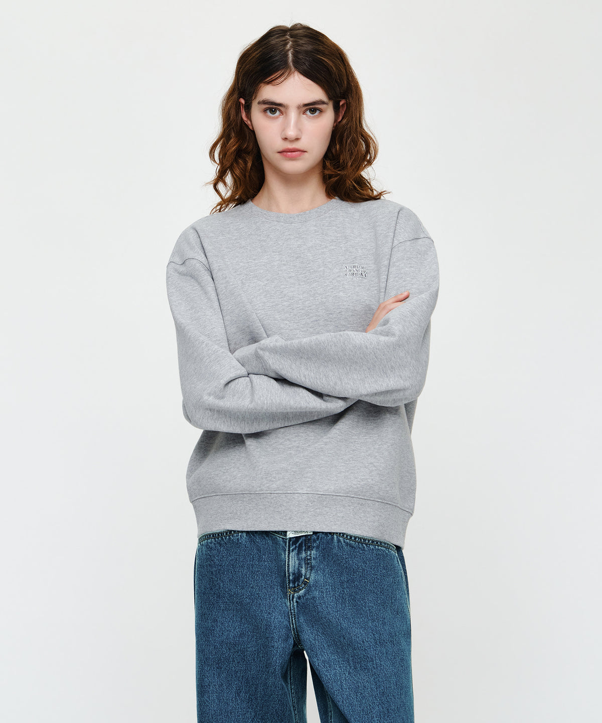 Marithe & Francois Girbaud - Doodle Classic Logo Oversized Sweatshirt (Heather Gray) product image 2 | TRAB K-Fashion Australia