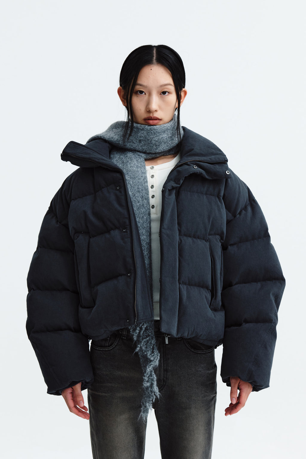 Matin Kim - Cotton Washed Puffer Duck Down Jumper (Charcoal) product image 10 | TRAB K-Fashion Australia