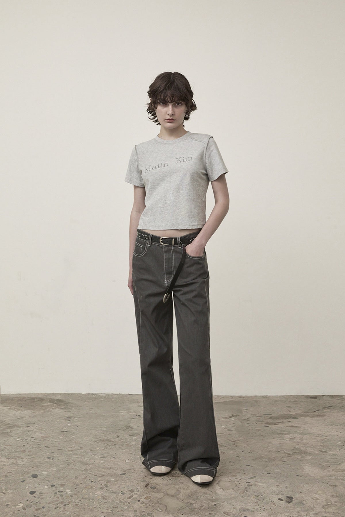 Matin Kim - Diagonal Logo Reversible Crop Top (Grey) product image 11 | TRAB K-Fashion Australia