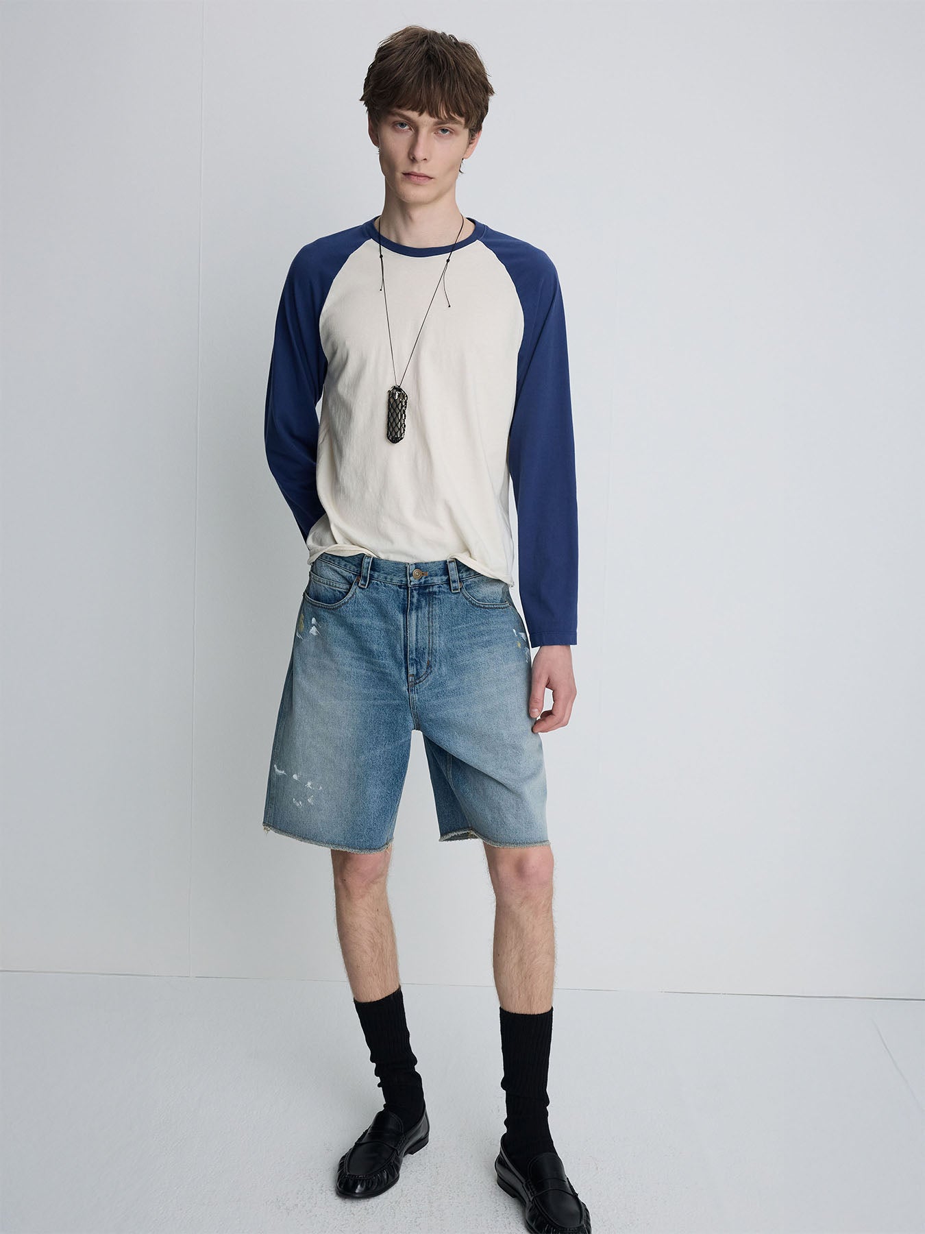 Tonywack - Hand-Painted Raw Hem Denim Shorts (Vintage Blue) product image 1 | TRAB K-Fashion Australia