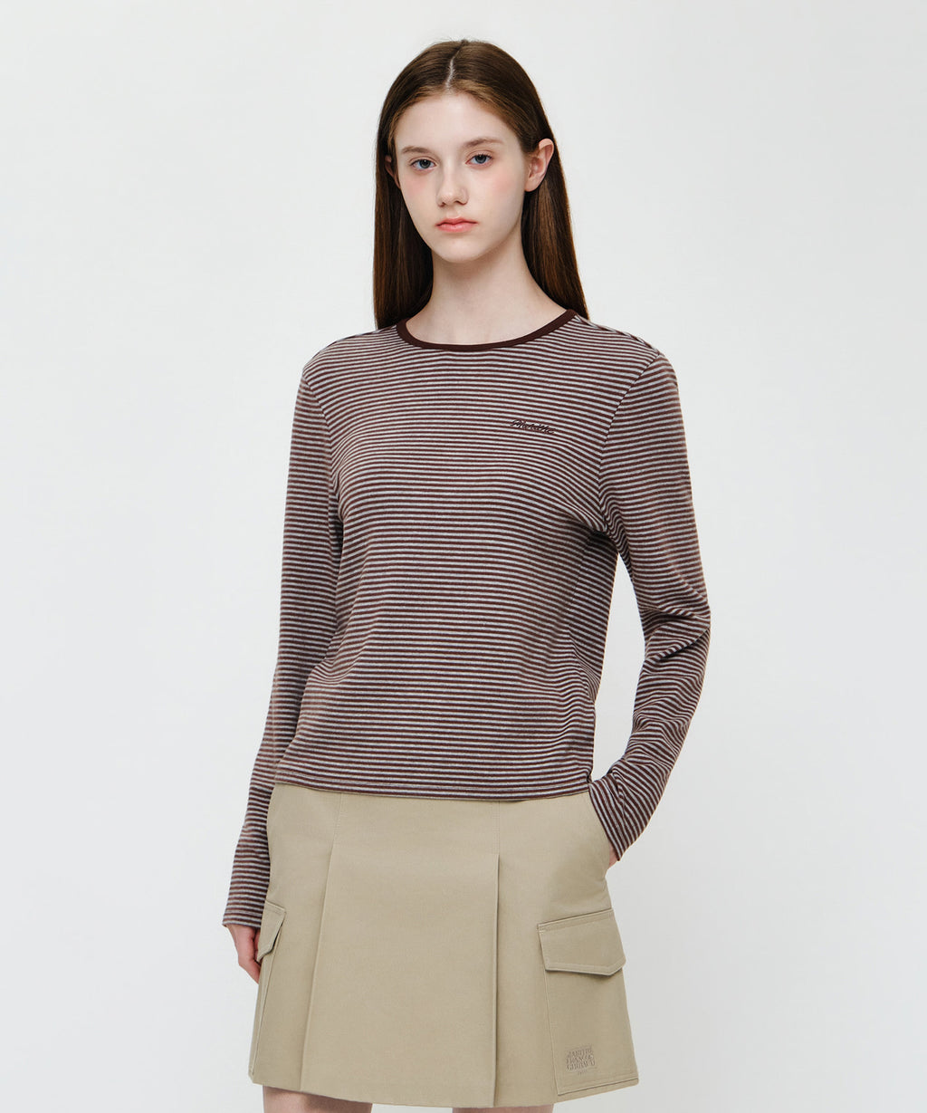 Marithe & Francois Girbaud - Stripe Long Sleeve Tee (Dark Brown) product image 1 | TRAB K-Fashion Australia
