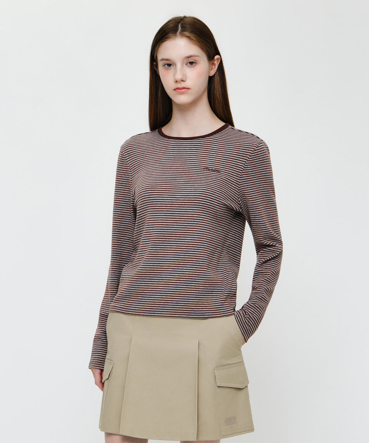 Marithe & Francois Girbaud - Stripe Long Sleeve Tee (Dark Brown) product image 1 | TRAB K-Fashion Australia