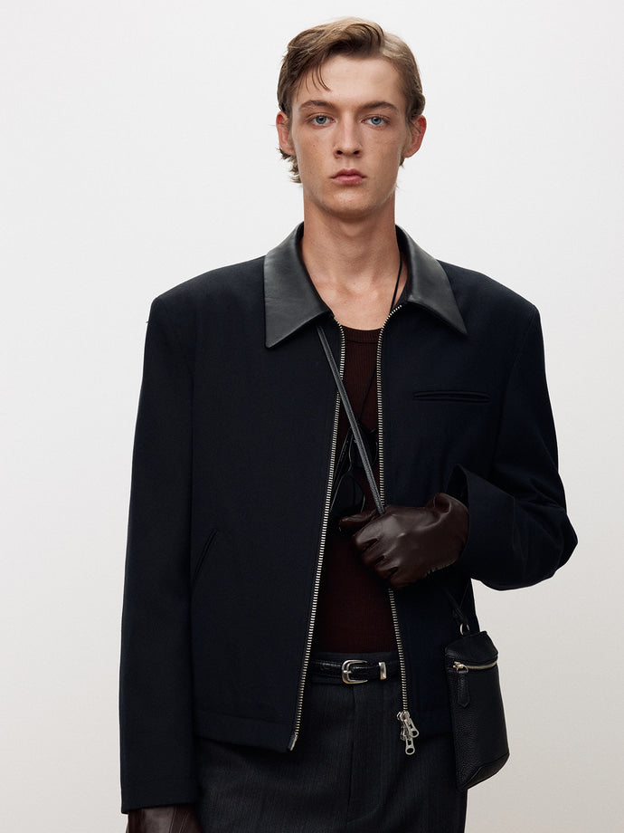 Tonywack - Leather Trim Wool Cotton Blouson (Navy) product image 5 | TRAB K-Fashion Australia