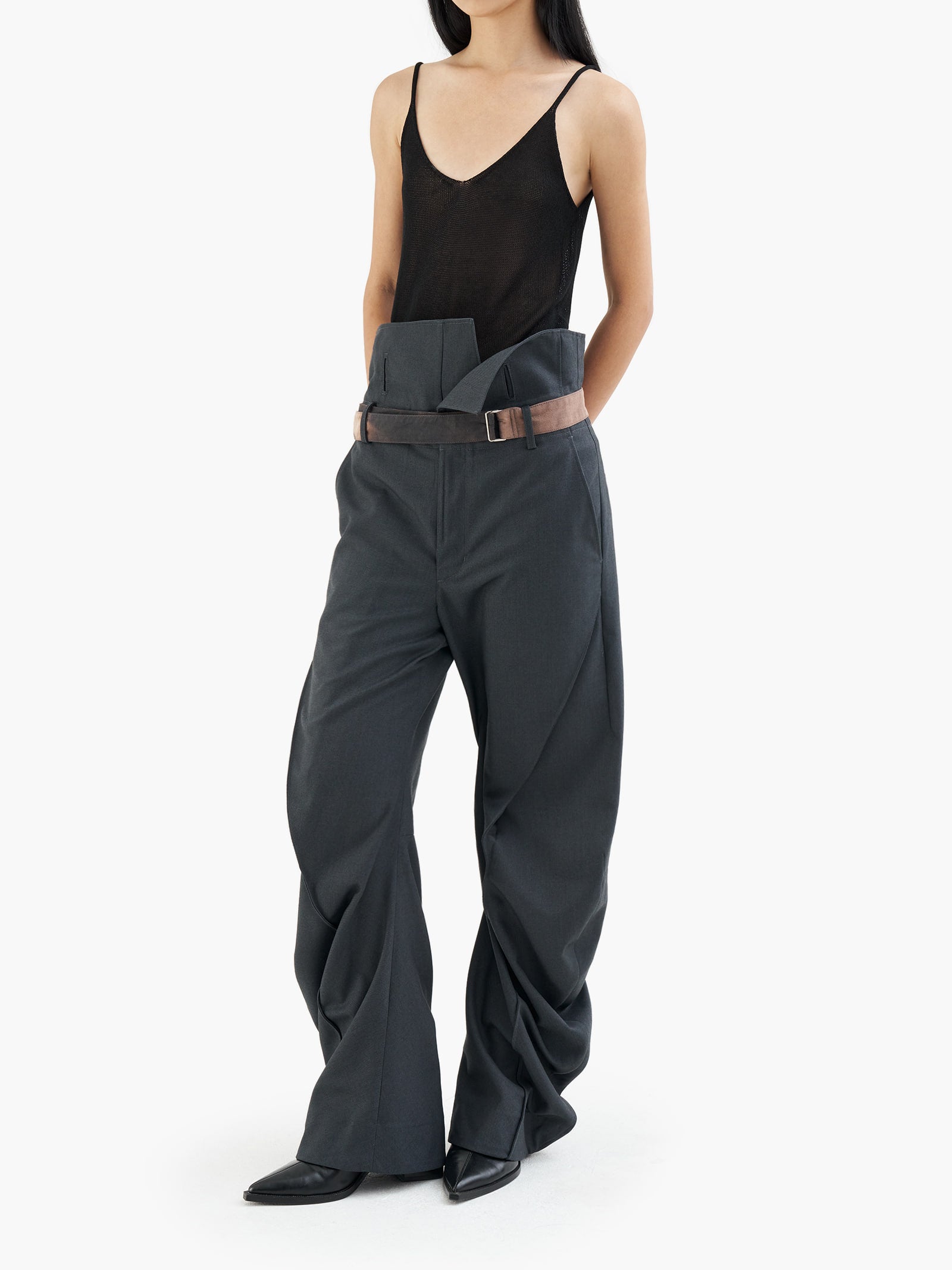 Jiyong Kim - Sun-Bleached Curved Trousers (Dark Grey) product image 4 | TRAB K-Fashion Australia