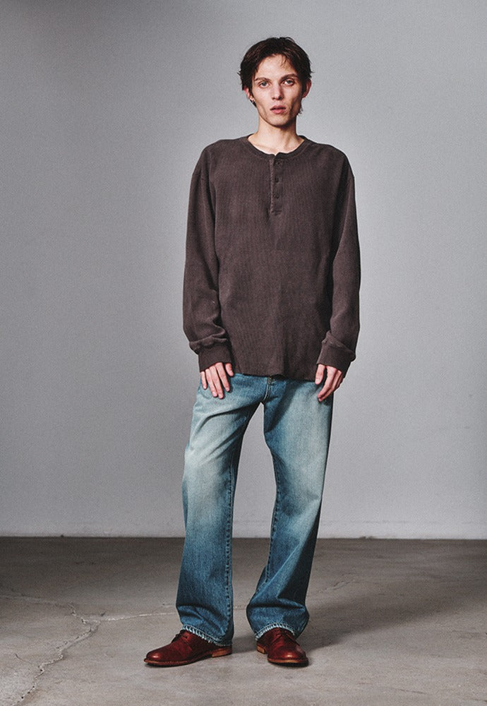 Art if acts - Garment Dyed Waffle Henley (Faded Charcoal) product image 1 | TRAB K-Fashion Australia