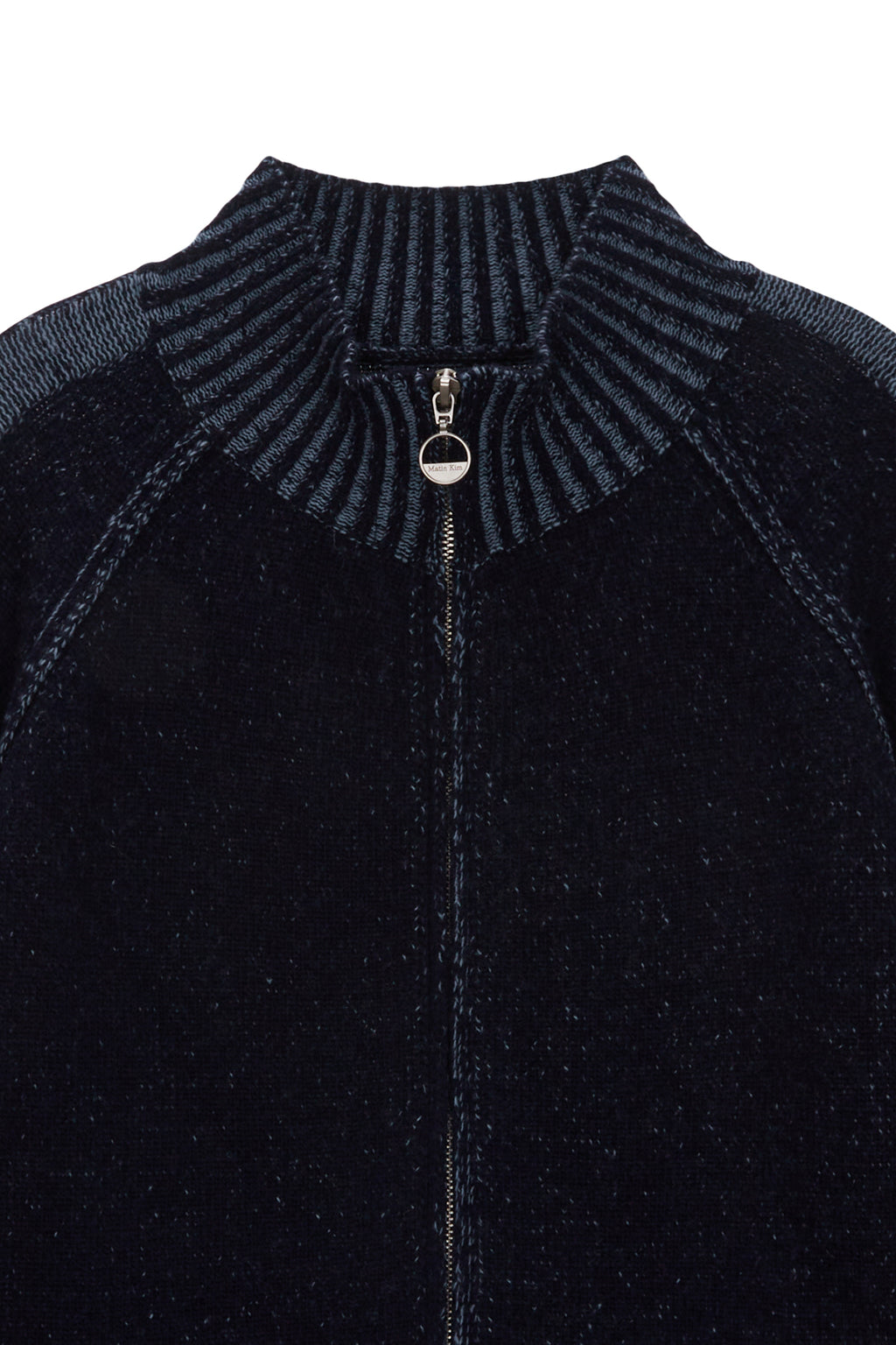 Matin Kim - Two Tone Mixed Knit Zip Up (Navy) product image 3 | TRAB K-Fashion Australia