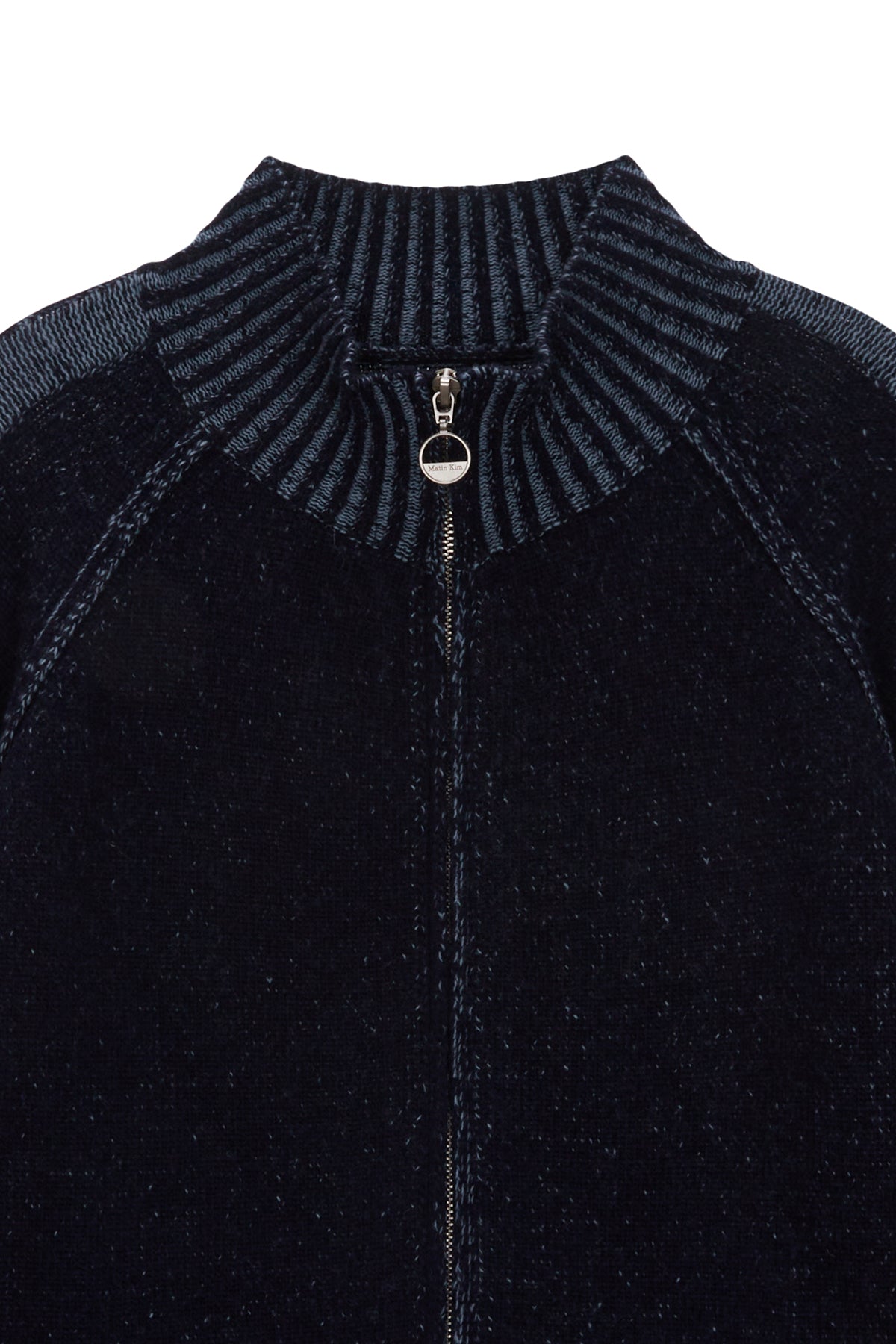 Matin Kim - Two Tone Mixed Knit Zip Up (Navy) product image 3 | TRAB K-Fashion Australia