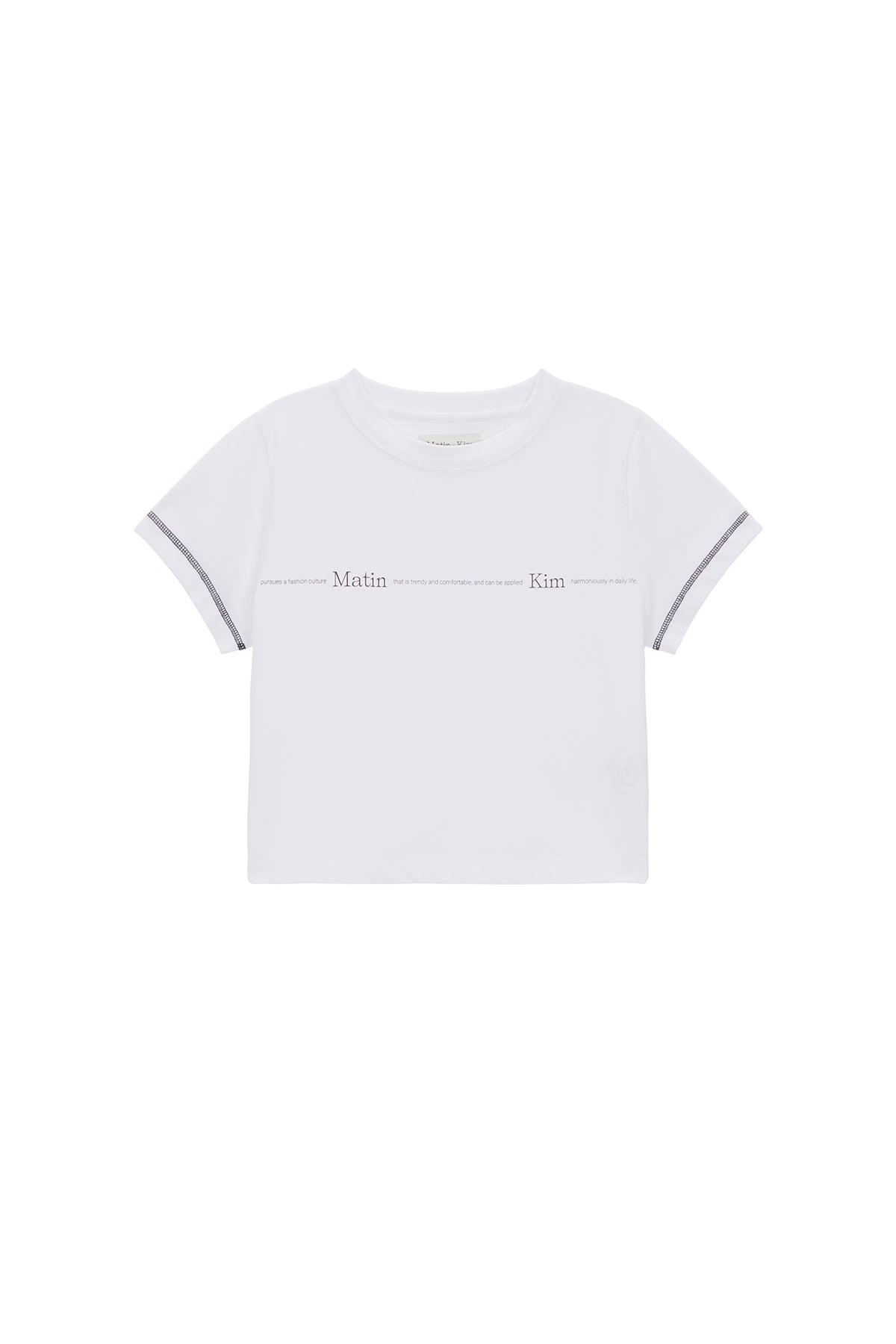Matin Kim - Matin Small Line Logo Stitch Crop Top (White) product image 1 | TRAB K-Fashion Australia