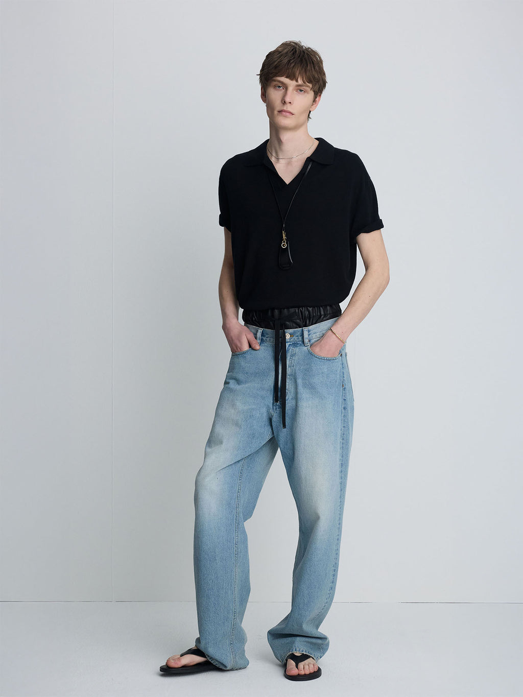 Tonywack - Wide Tapered Low Denim Jeans (Faded Light Blue) product image 1 | TRAB K-Fashion Australia