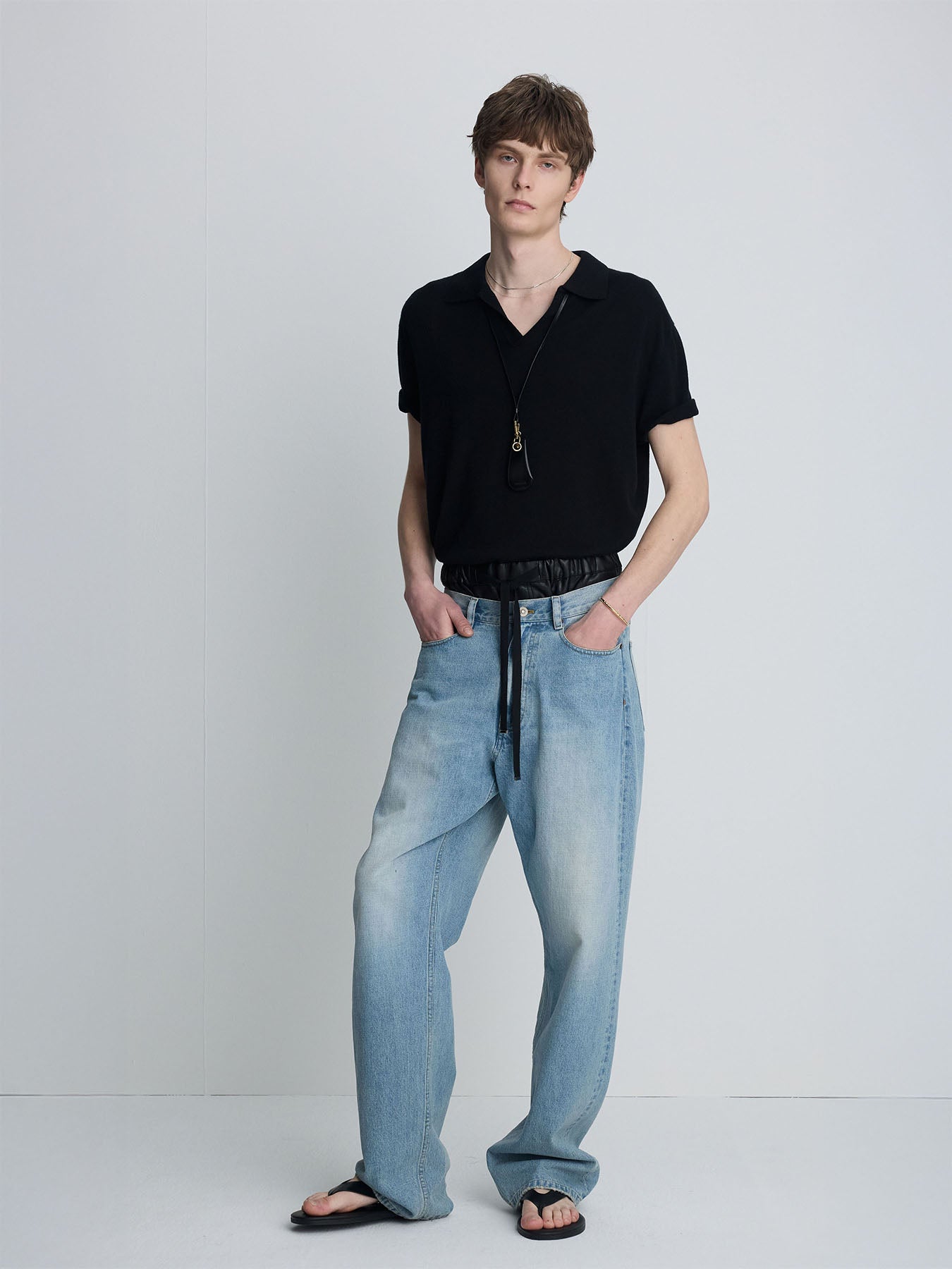 Tonywack - Wide Tapered Low Denim Jeans (Faded Light Blue) product image 1 | TRAB K-Fashion Australia