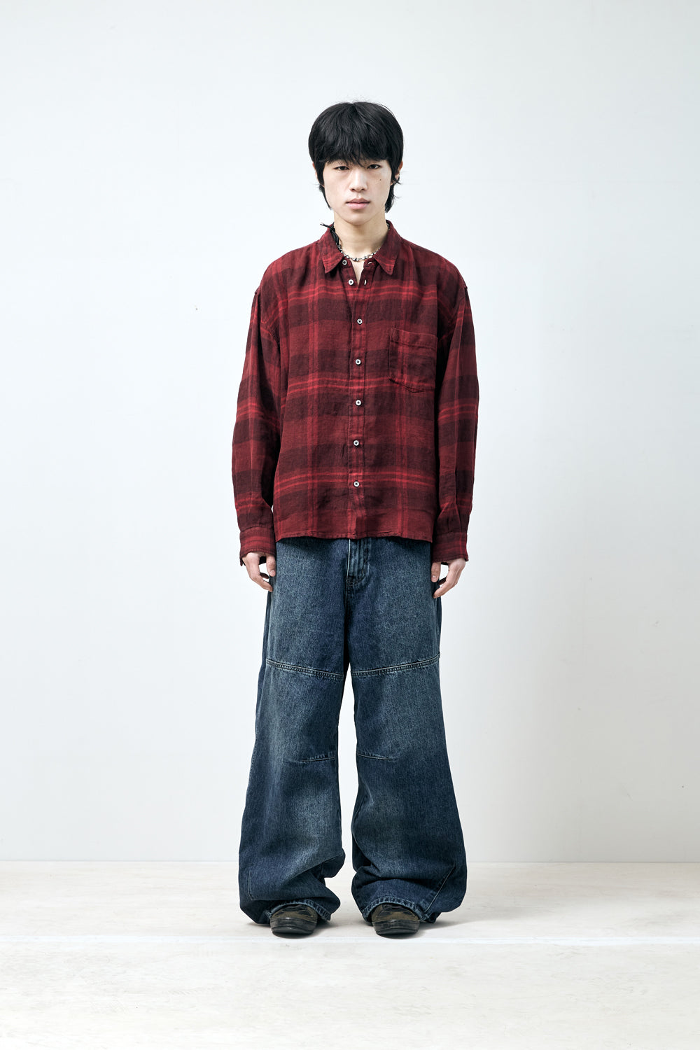 Hatchingroom - Classic Shirt Linen Big Check Dark (Red) product image 8 | TRAB K-Fashion Australia