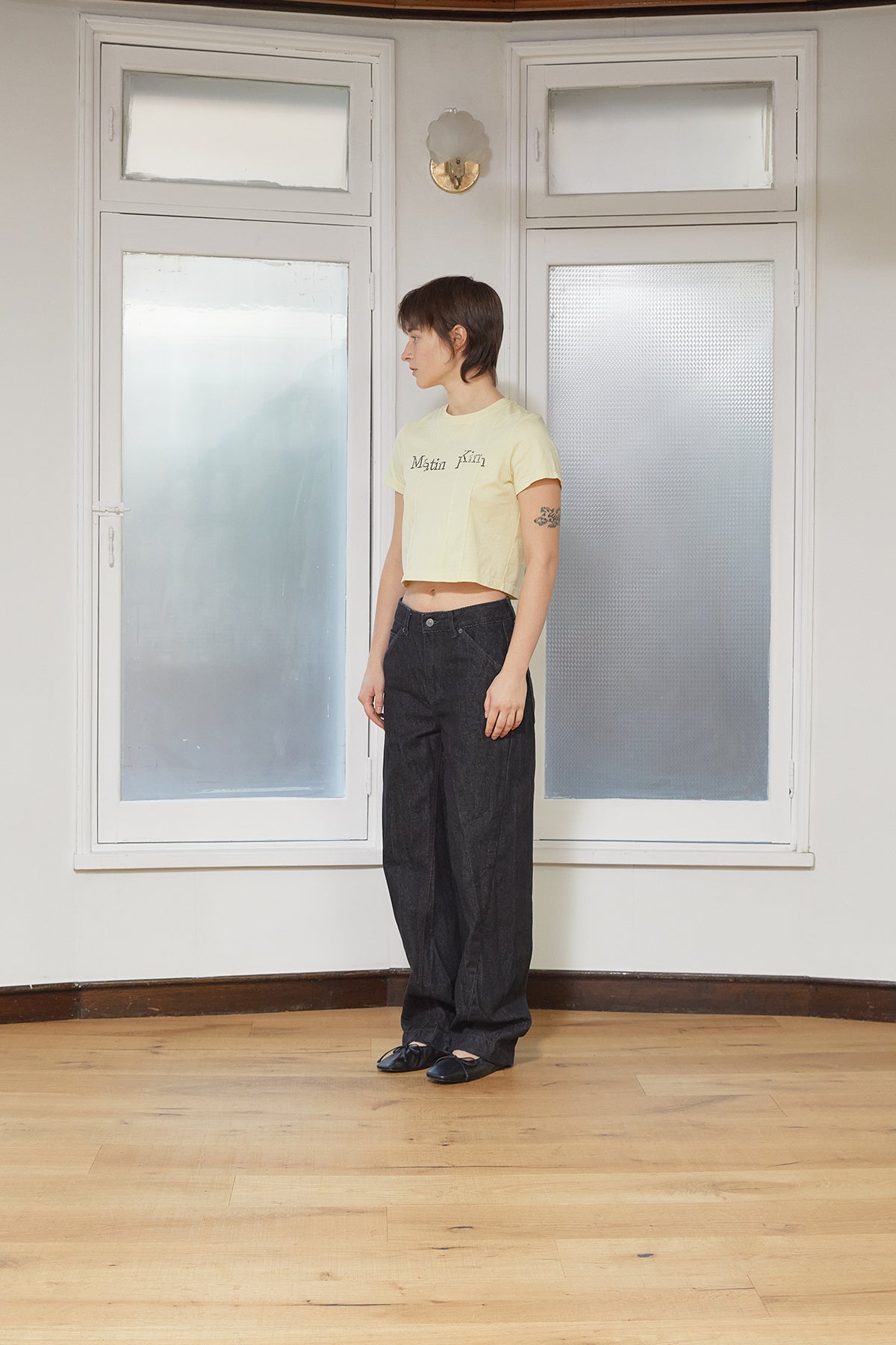 Matin Kim - Unbalance Typo Logo Crop Top (Yellow) product image 6 | TRAB K-Fashion Australia