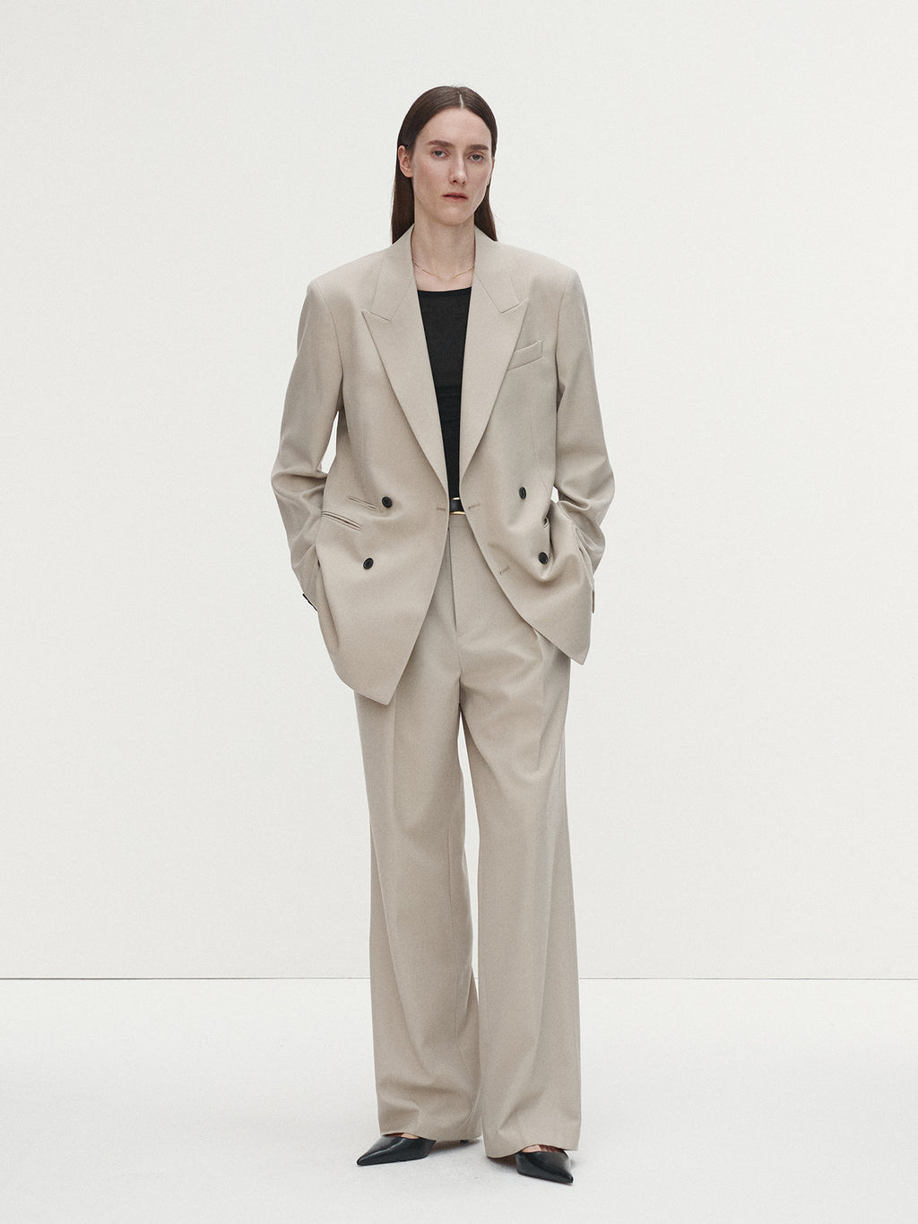 Tonywack - Wool Twill Pleated Tailored Trousers (Ivory) product image 1 | TRAB K-Fashion Australia