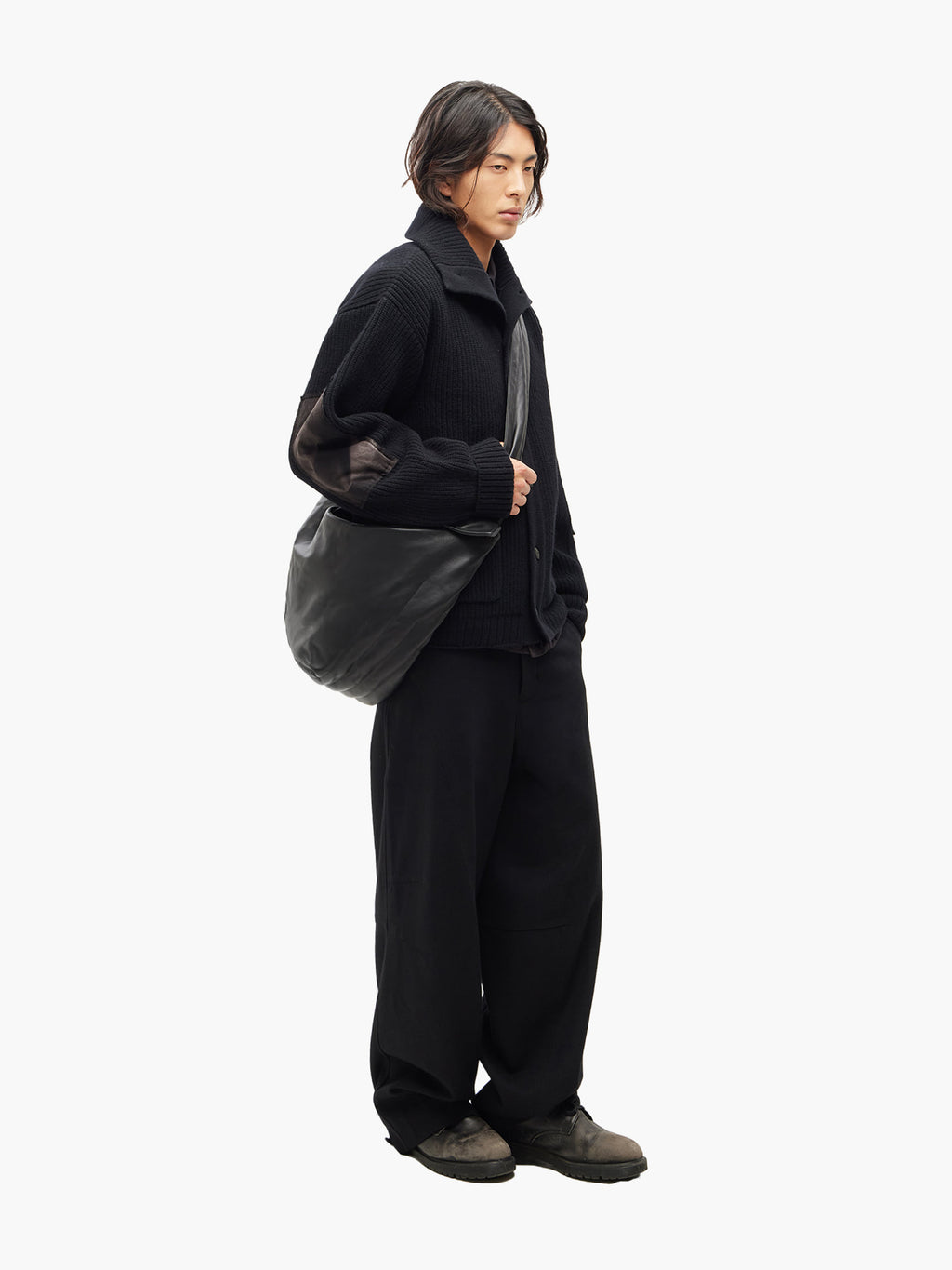Jiyong Kim - Draped Leather Shoulder Bag (Black) product image 1 | TRAB K-Fashion Australia