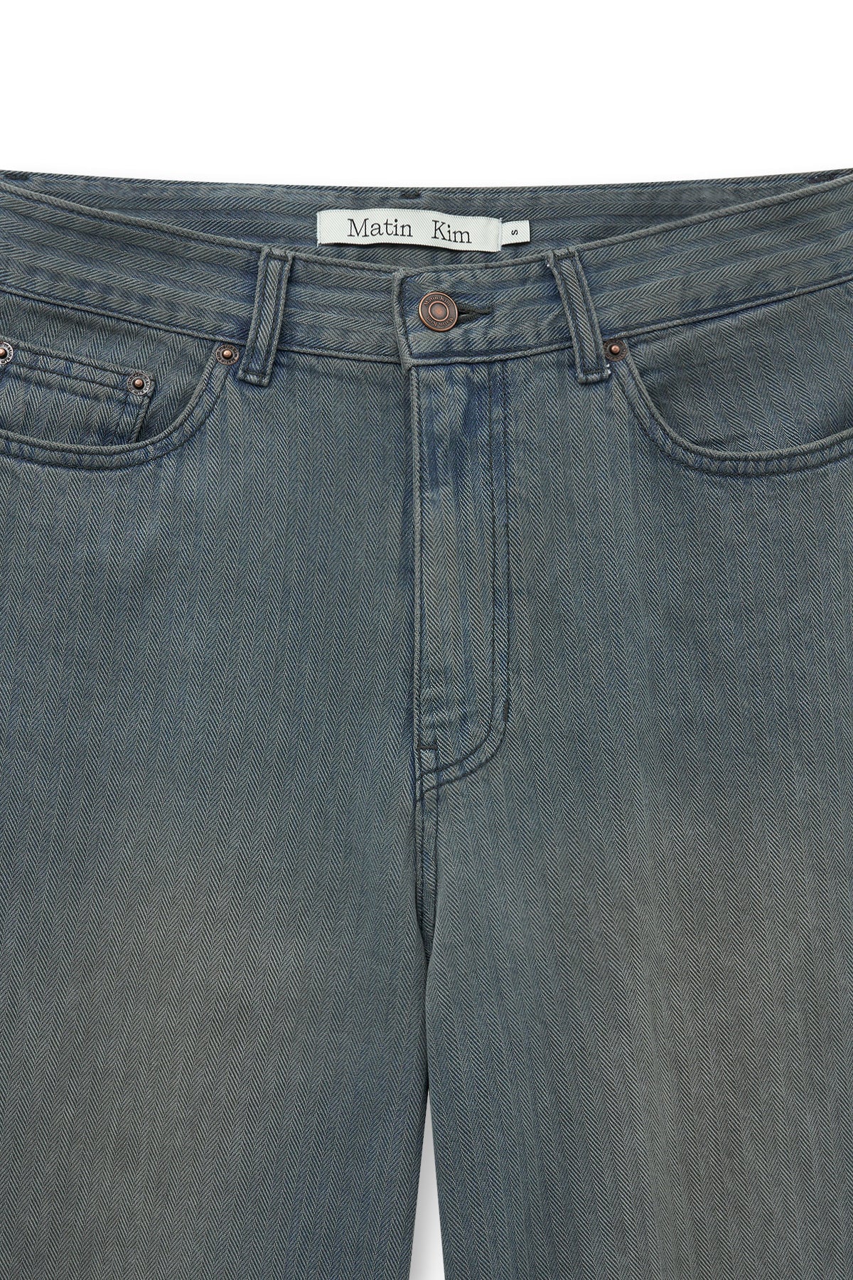 Matin Kim - Herringbone Wide Denim Pants (Smoke Blue) product image 4 | TRAB K-Fashion Australia