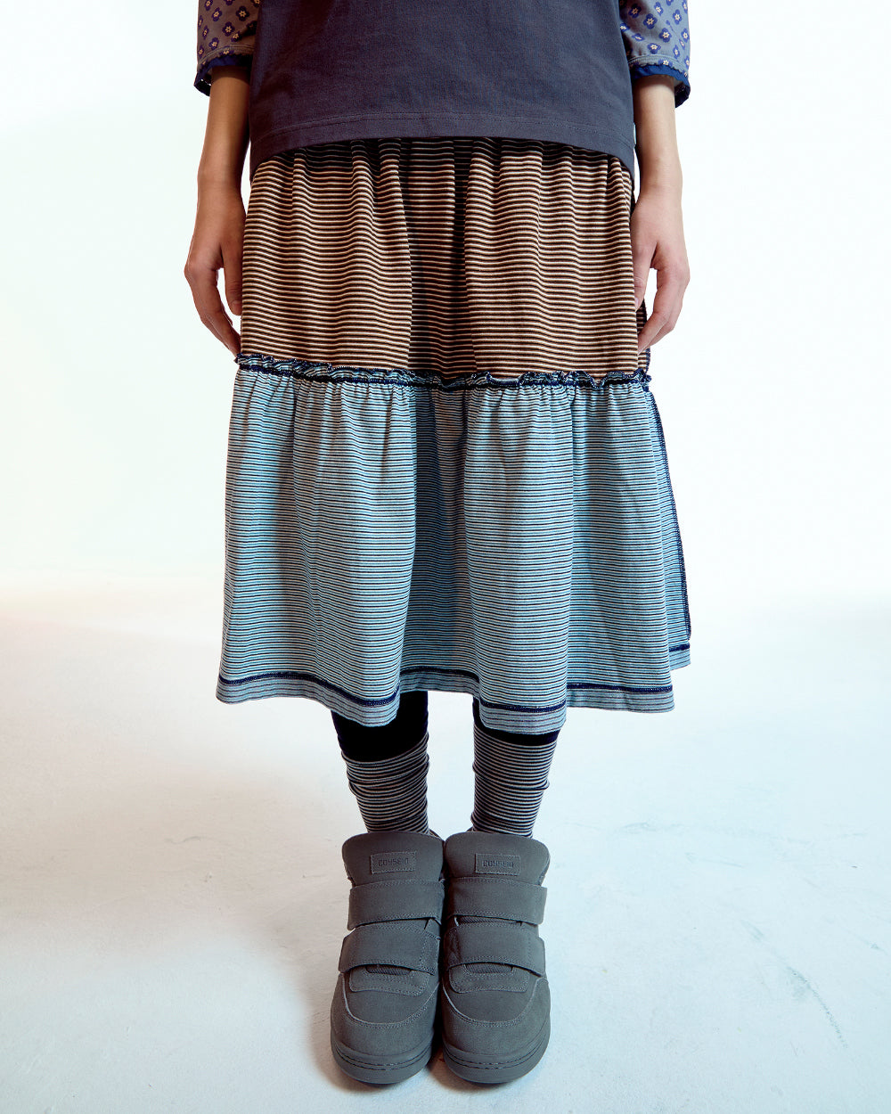 Coyseio - Colored Stripe Midi Skirt (Purple) product image 5 | TRAB K-Fashion Australia