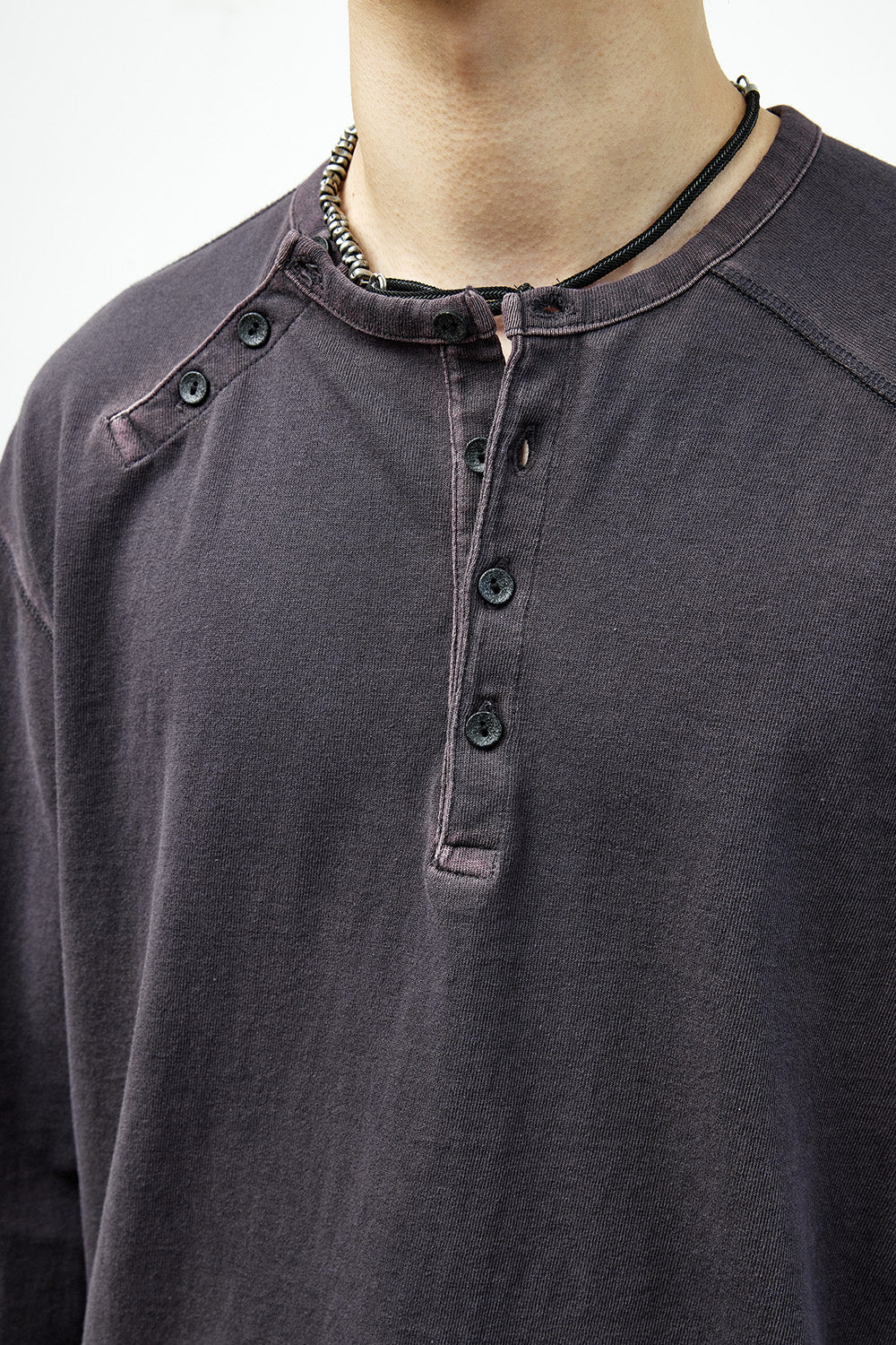 Hatchingroom - Double Henley Neck Tee Bleached Blue (Charcoal) product image 13 | TRAB K-Fashion Australia