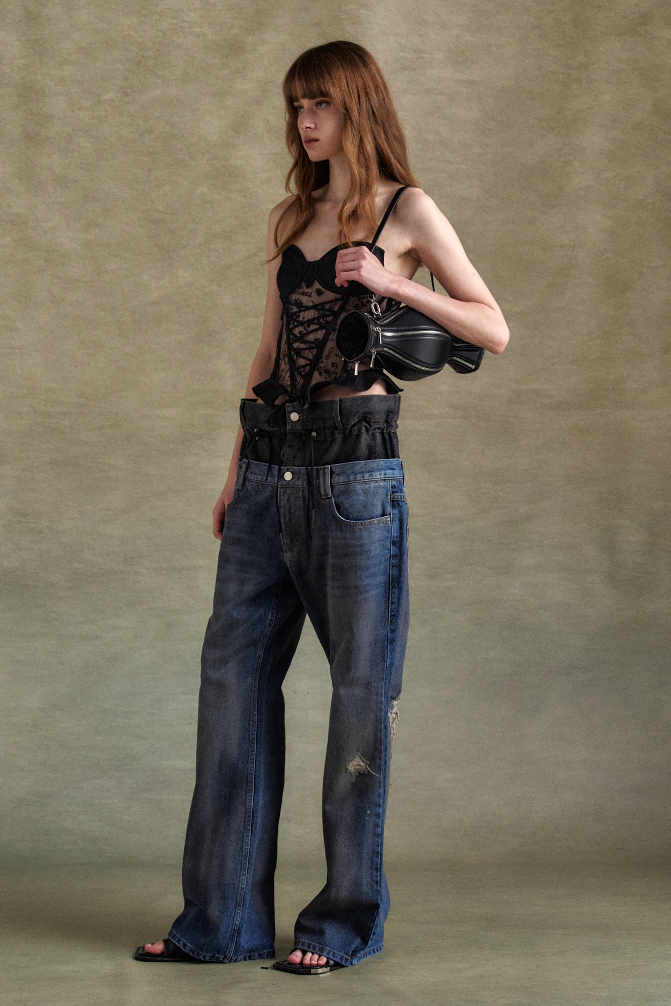 Andersson Bell - Dusty Spray Double Waist Jeans (Blue Black) product image 3 | TRAB K-Fashion Australia