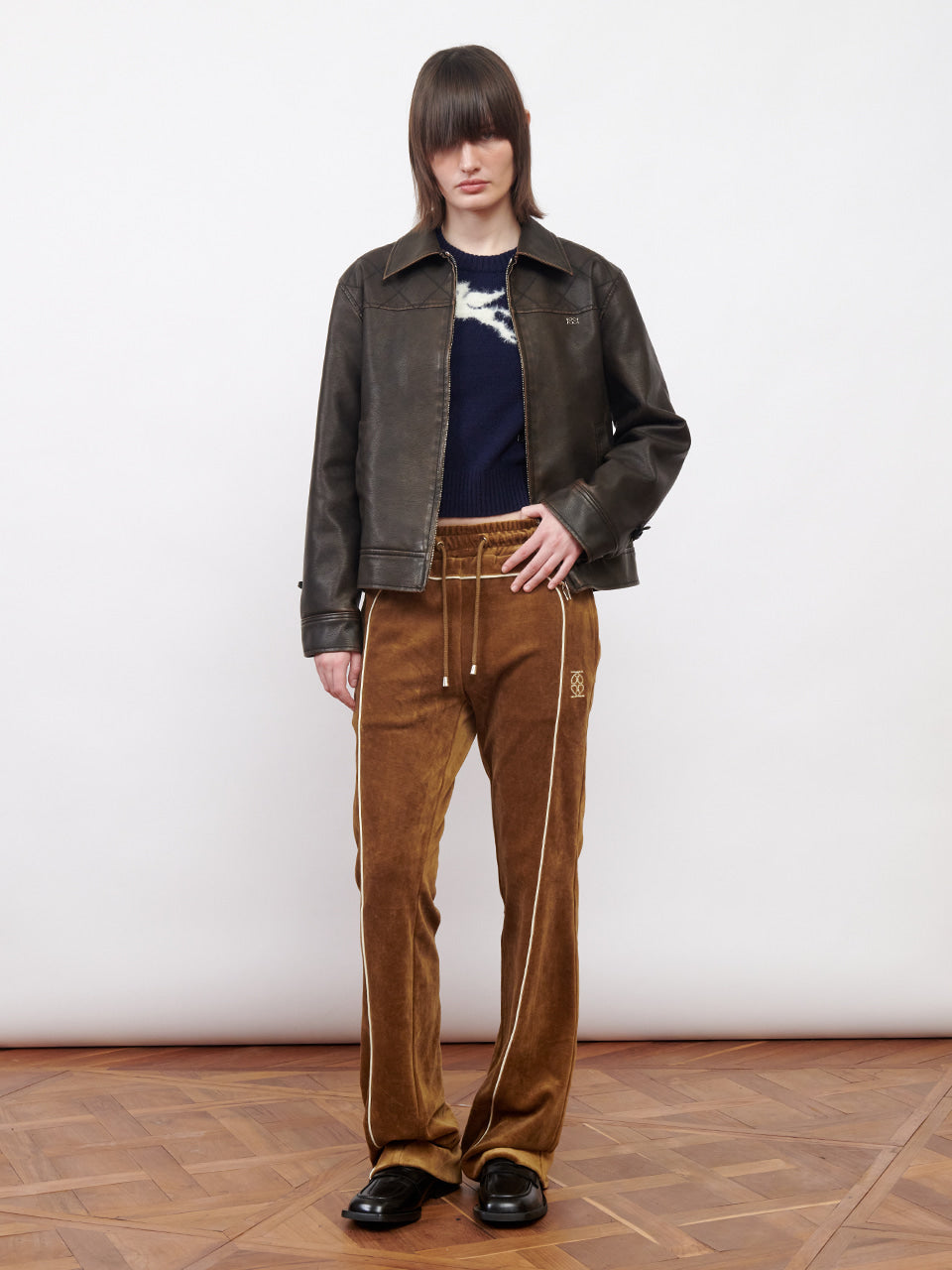 Kijun - Faux-Leather Stitched Jacket (Dark Brown) product image 5 | TRAB K-Fashion Australia