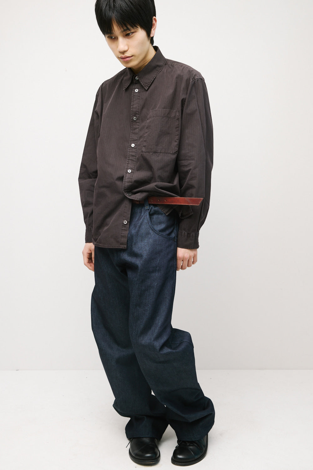 Hatchingroom - Museum Shirt Stripe (Over Dyed Purple Brown) product image 8 | TRAB K-Fashion Australia