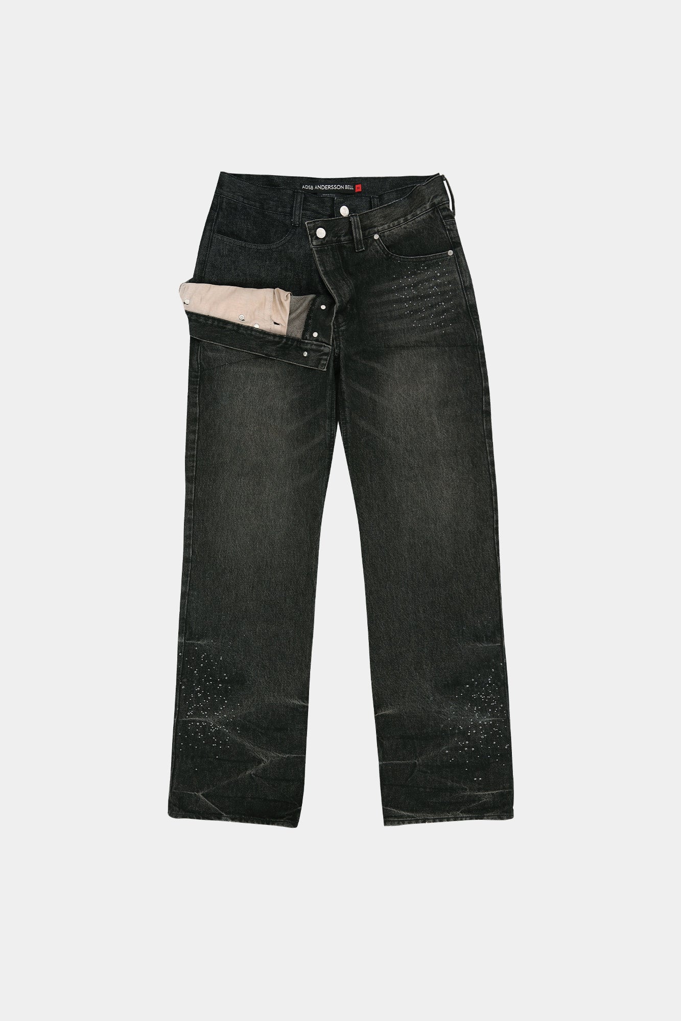 Andersson Bell - Unisex Asymmetric Layered Hot-Fix Wide-Leg Jeans (Black) product image 11 | TRAB K-Fashion Australia