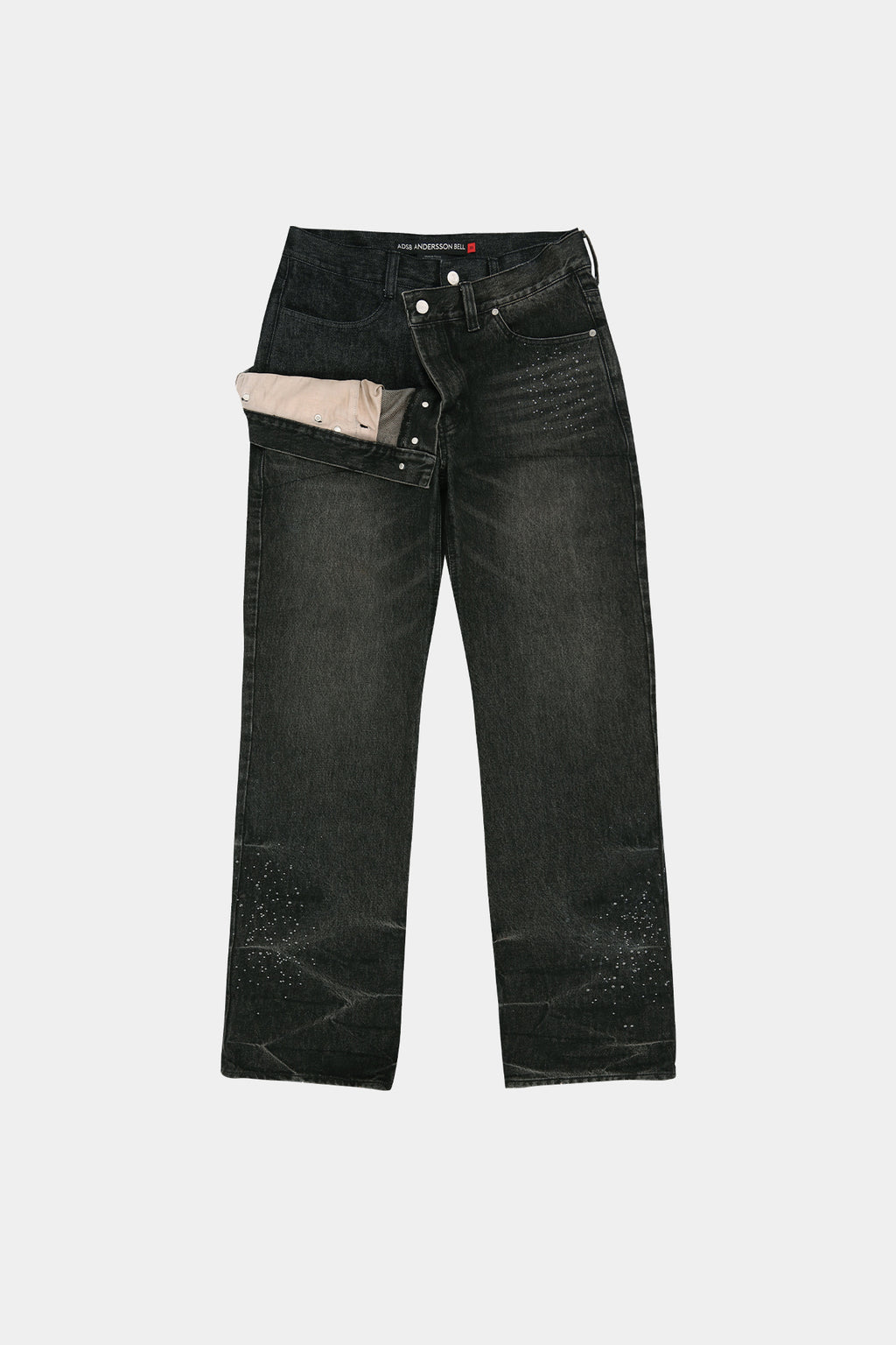 Andersson Bell - Unisex Asymmetric Layered Hot-Fix Wide-Leg Jeans (Black) product image 11 | TRAB K-Fashion Australia