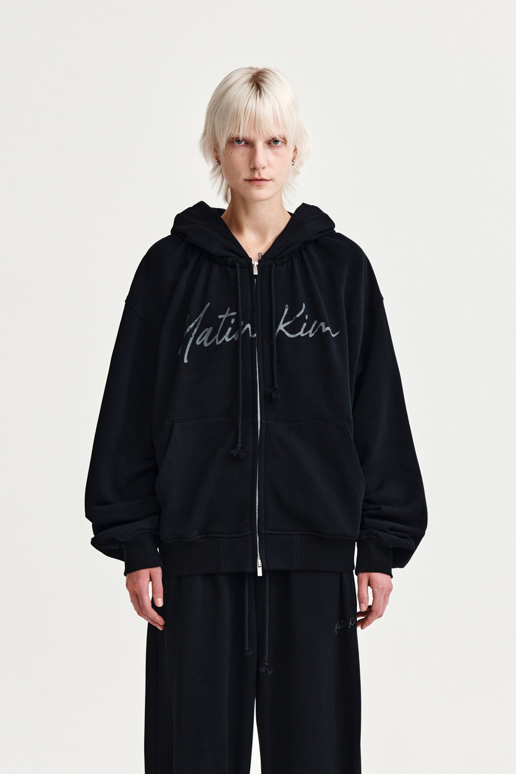 Matin Kim - Drawstring Point Zip Up Hoody (Black) product image 10 | TRAB K-Fashion Australia