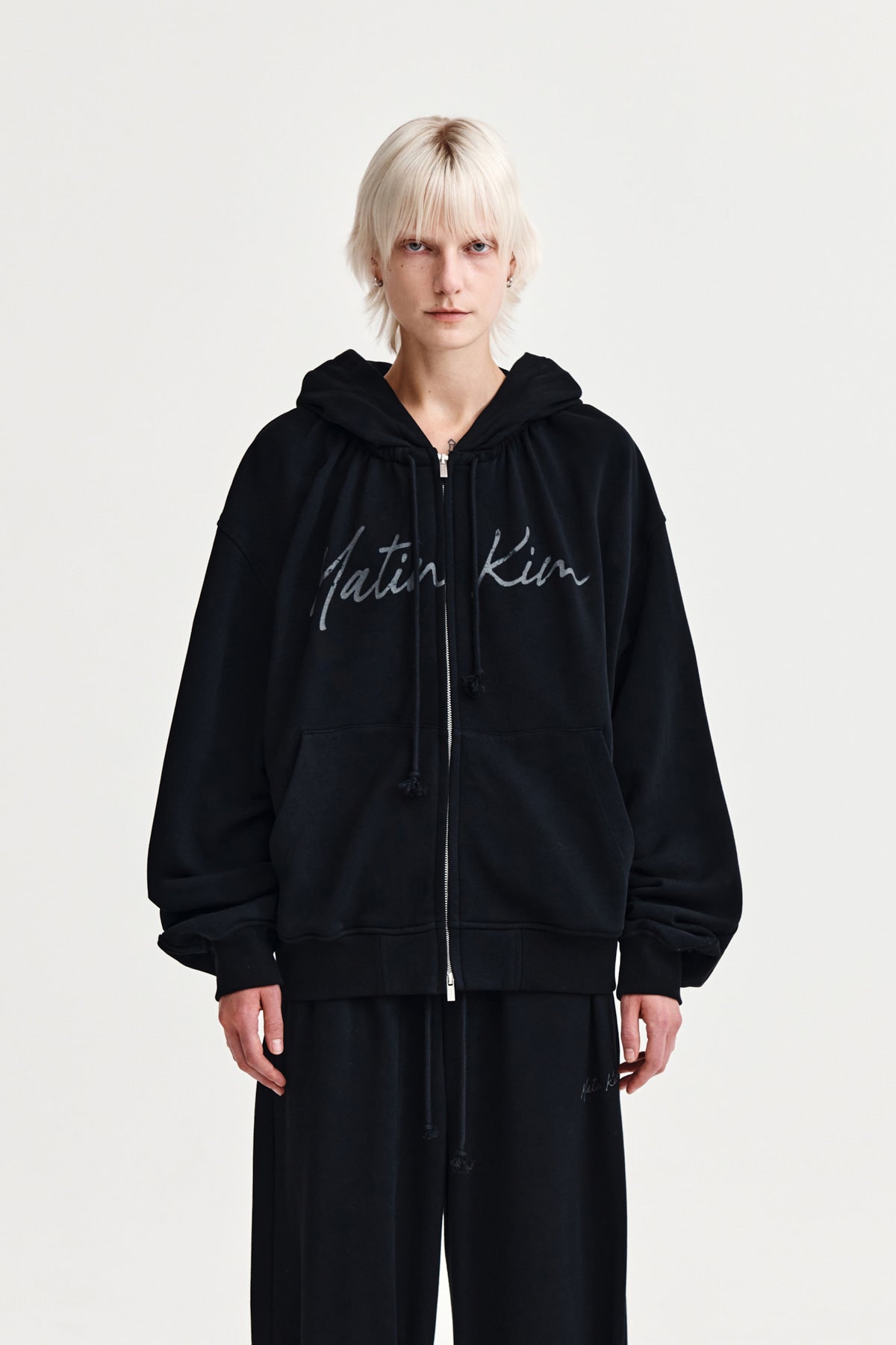 Matin Kim - Drawstring Point Zip Up Hoody (Black) product image 10 | TRAB K-Fashion Australia