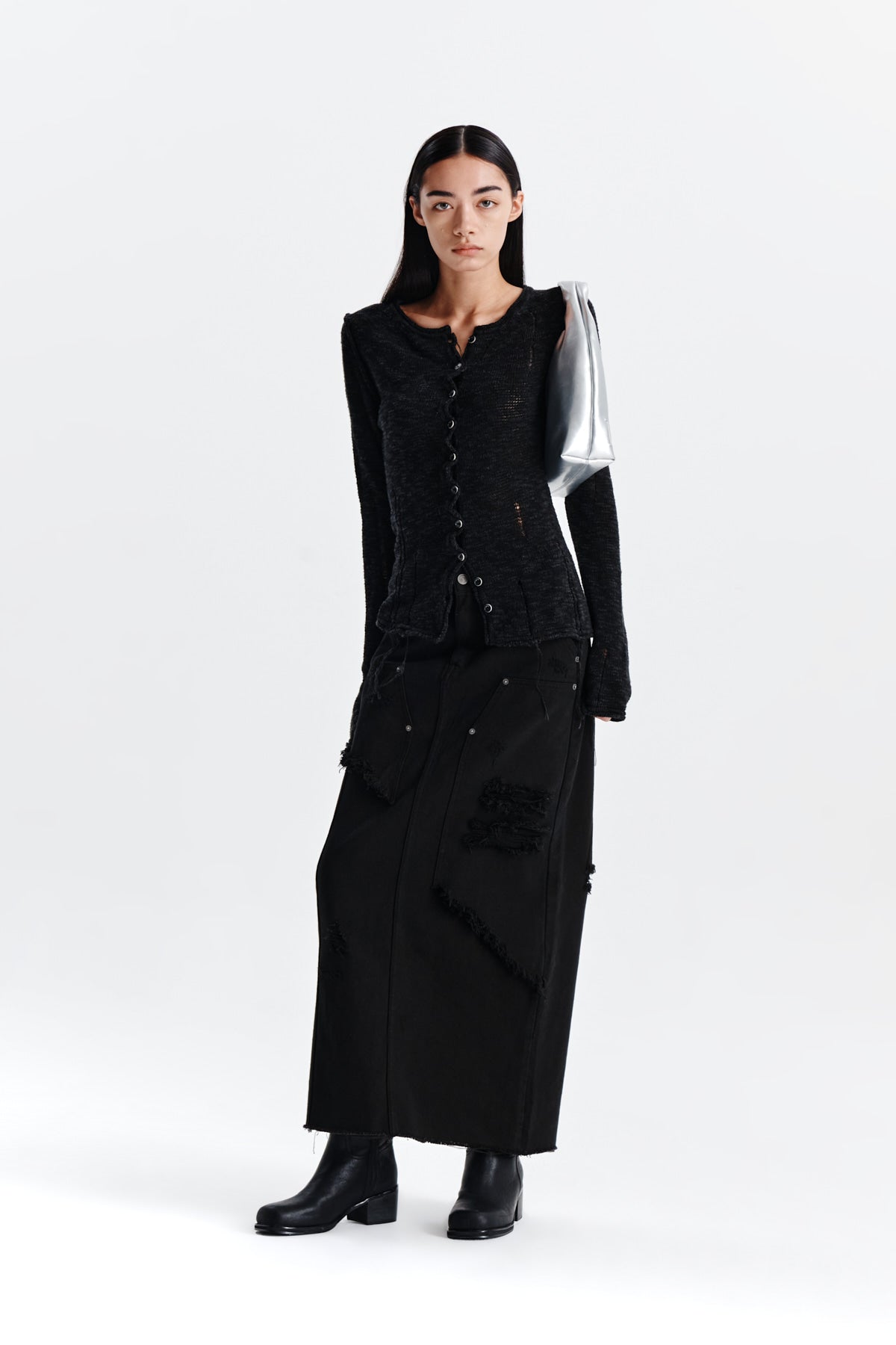 Matin Kim - Unbalance Damage Denim Skirt (Black) product image 8 | TRAB K-Fashion Australia