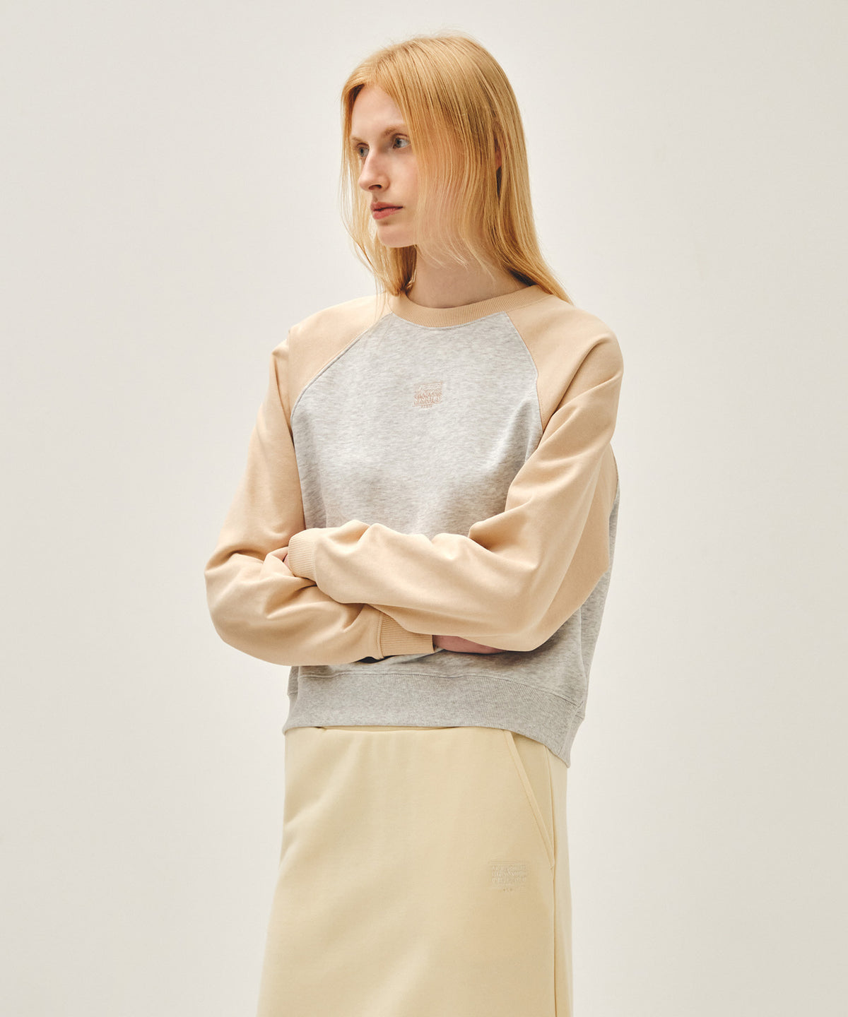 Marithe & Francois Girbaud - Block Classic Logo Raglan Crop Sweatshirt (Coral Pink) product image 2 | TRAB K-Fashion Australia