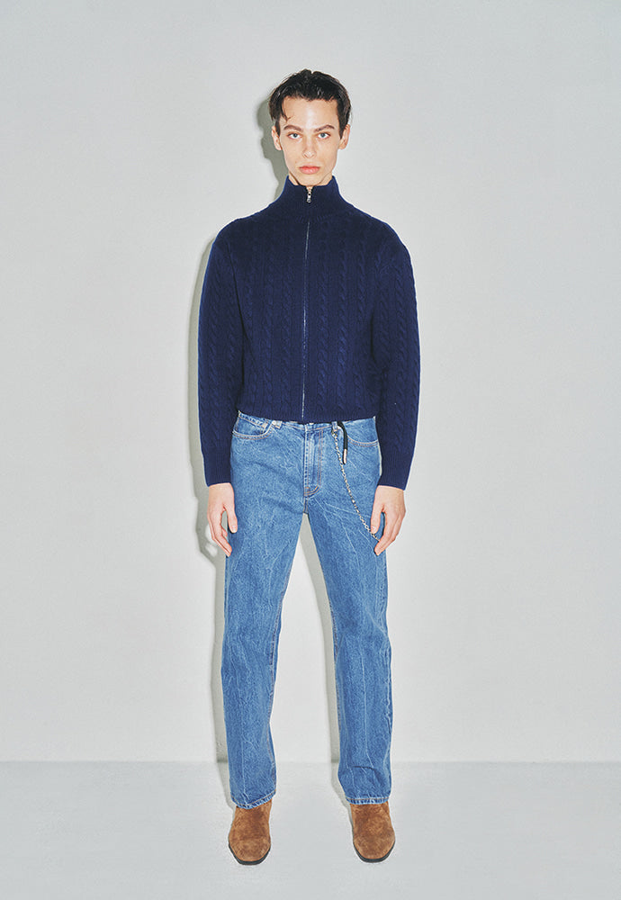 Tonywack - Super Fine Wool Cable Knit Zip-Up (Navy Blue) product image 5 | TRAB K-Fashion Australia