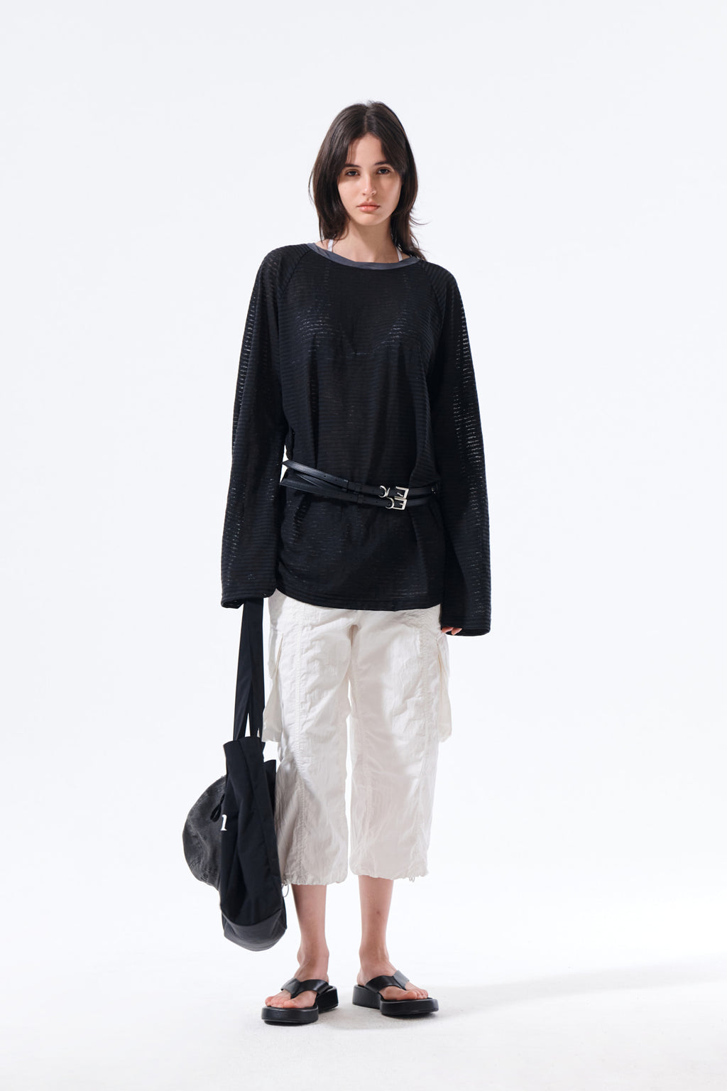 Matin Kim - Twist Boat Neck Stripe Logo Top (Black) product image 9 | TRAB K-Fashion Australia