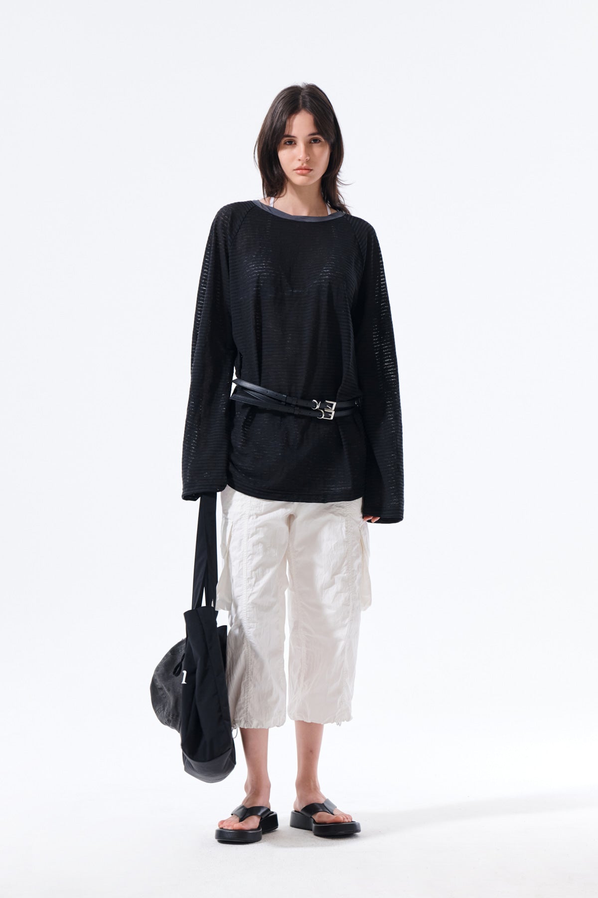 Matin Kim - Twist Boat Neck Stripe Logo Top (Black) product image 9 | TRAB K-Fashion Australia