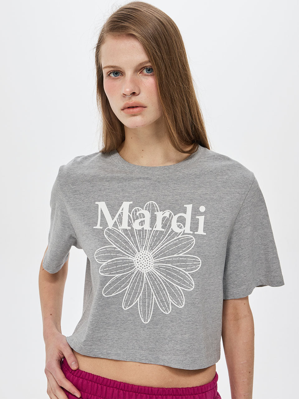 Mardi Mercredi - Cropped Basic Tshirt Flowermardi (Grey White) product image 1 | TRAB K-Fashion Australia