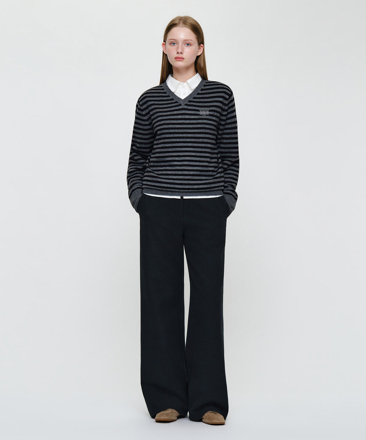 Marithe & Francois Girbaud - Micro Classic Logo V-neck Knit (Charcoal) product image 4 | TRAB K-Fashion Australia
