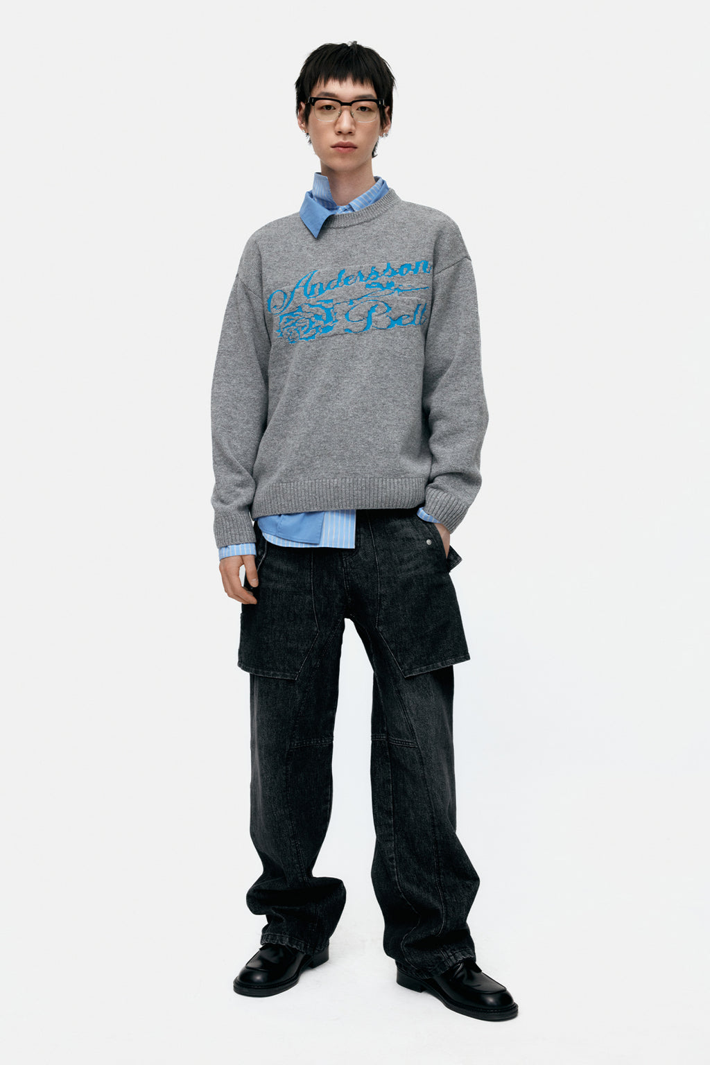 Andersson Bell - Unisex Raptor Layered Wide-Leg Jeans (Washed Black) product image 8 | TRAB K-Fashion Australia