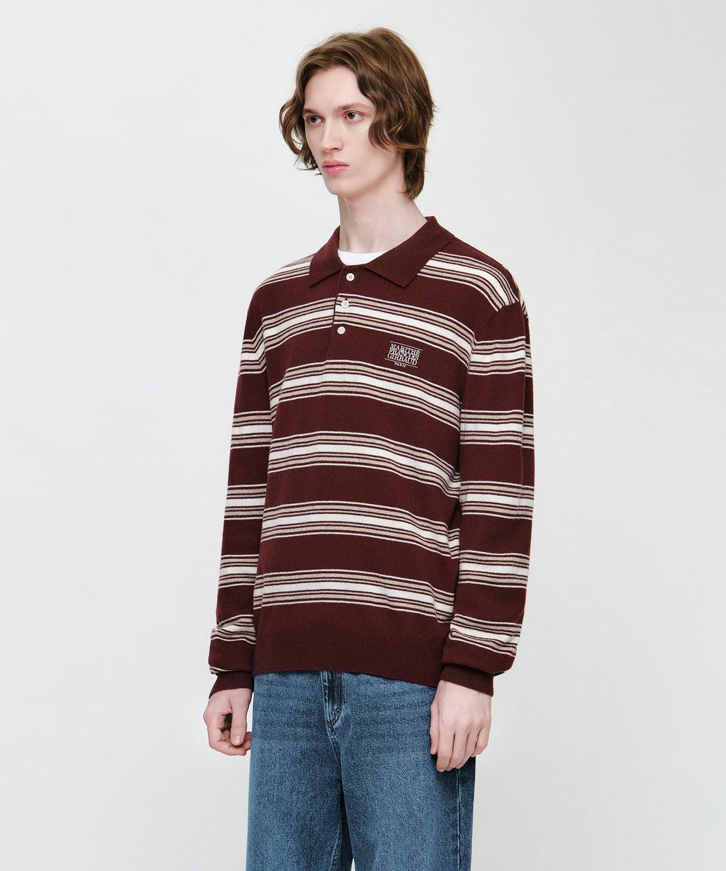 Marithe & Francois Girbaud - Small Classic Logo Multi Stripe Polo Knit (Burgundy) product image 2 | TRAB K-Fashion Australia