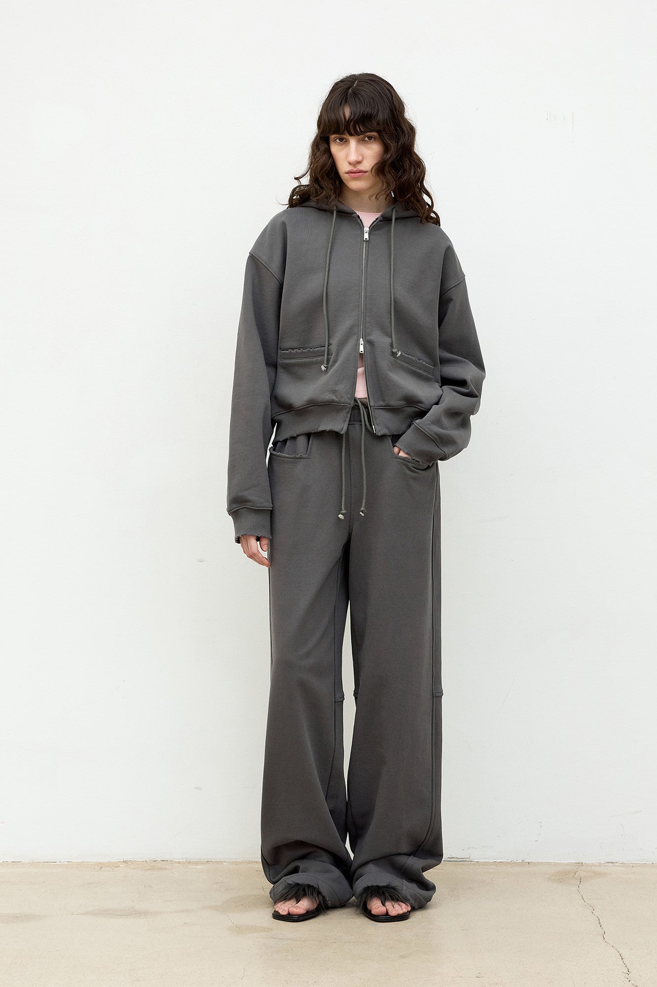 Coor - Distressed Hoodie Zip-Up (Charcoal) product image 2 | TRAB K-Fashion Australia