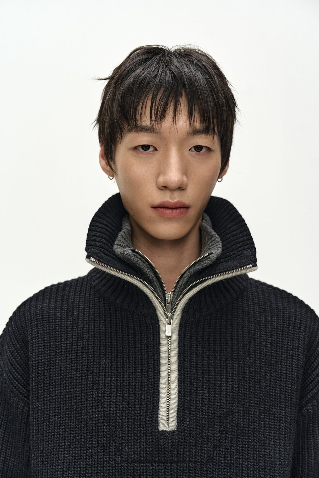 Andersson Bell - Double Layered Quarter Zip-Up Sweater (Black/Grey) product image 6 | TRAB K-Fashion Australia