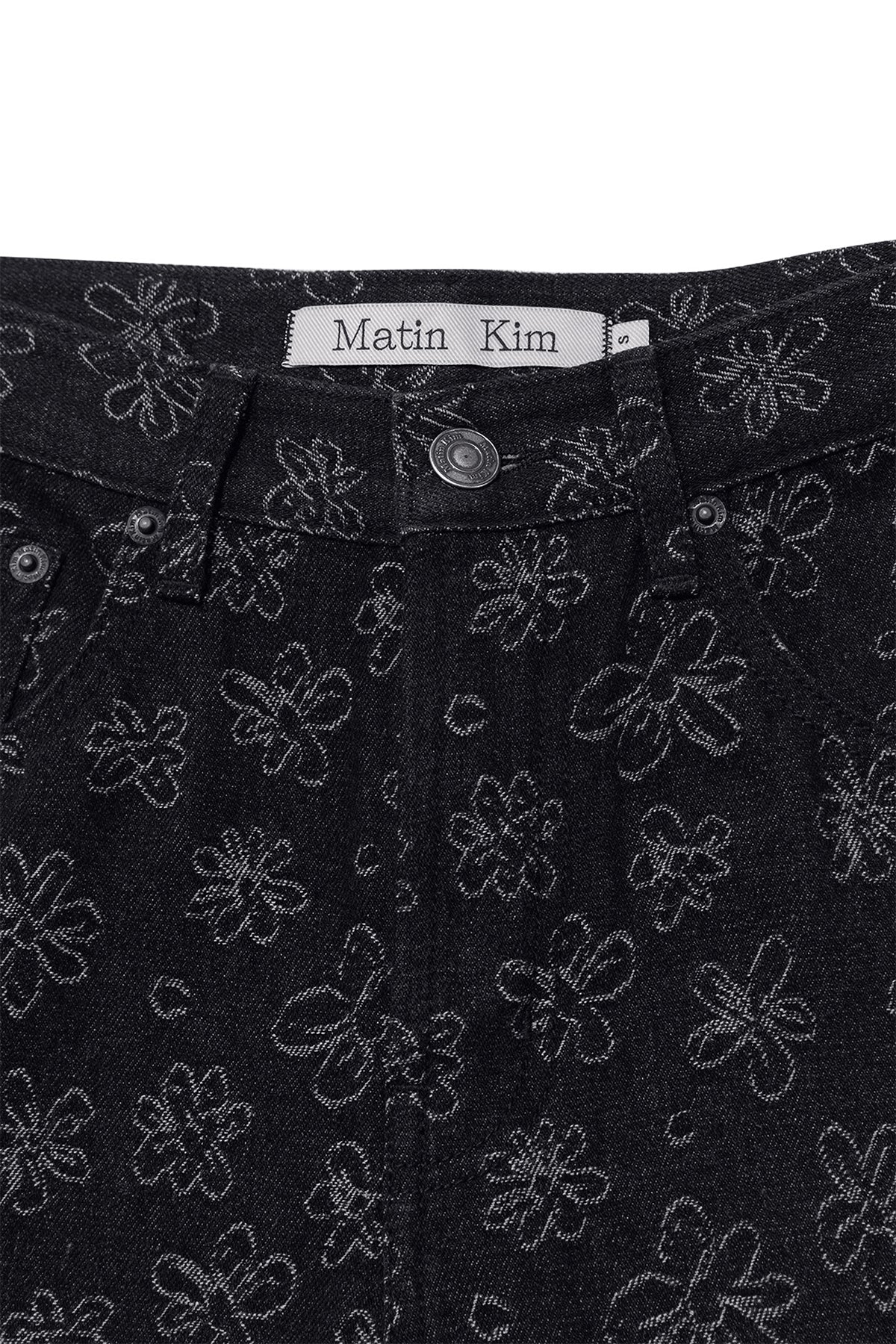 Matin Kim - Flower Pattern Flare Denim Pants (Black) product image 3 | TRAB K-Fashion Australia