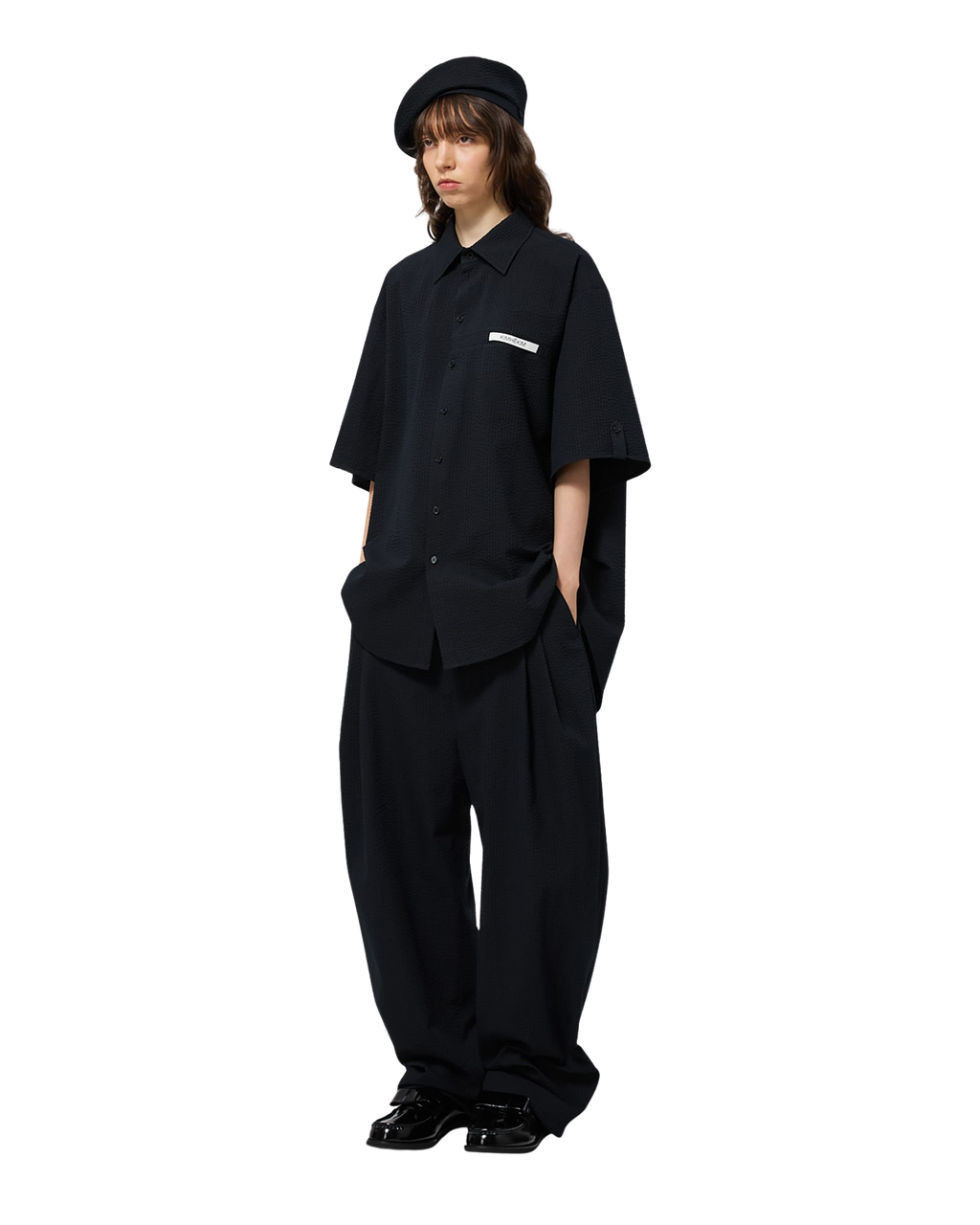 Kimhe Kim - Stripped Label Short Sleeves Shirt (Black) product image 2 | TRAB K-Fashion Australia