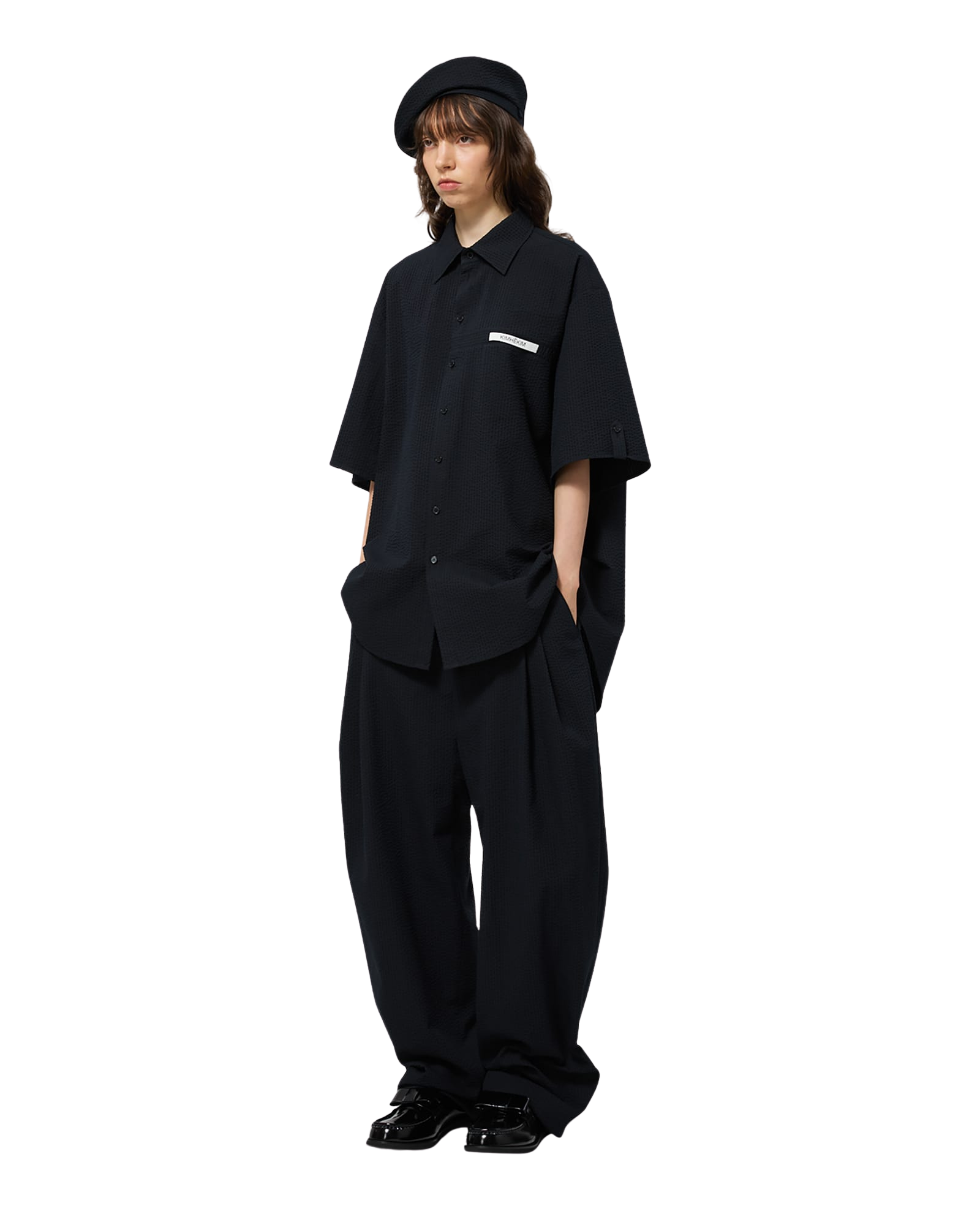 Kimhe Kim - Stripped Label Short Sleeves Shirt (Black) product image 2 | TRAB K-Fashion Australia