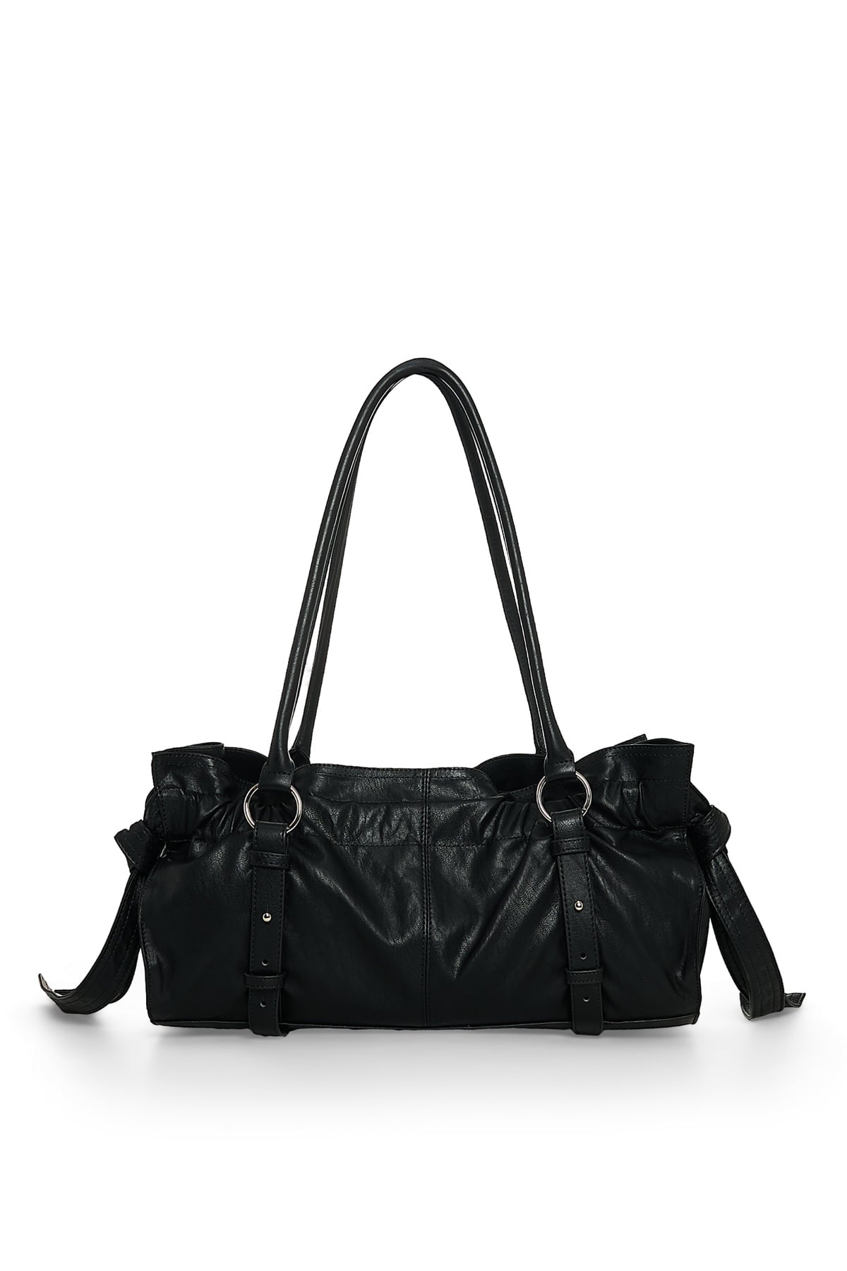 Matin Kim - Shirring Tie Buckle Shoulder Bag (Black) product image 3 | TRAB K-Fashion Australia