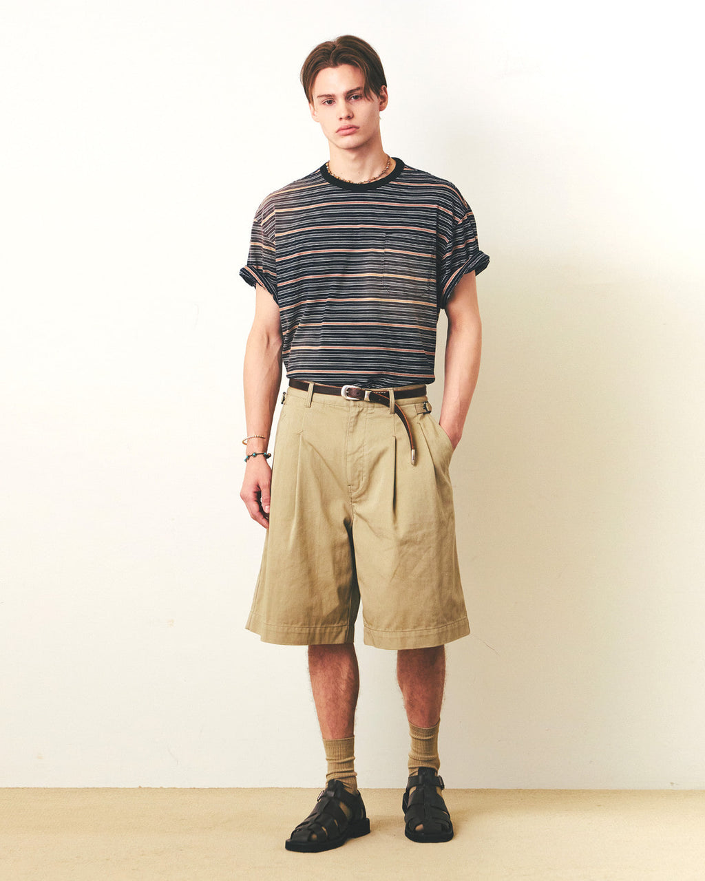 Eastlogue - Bleached Stripe T-shirts (Navy & Brown Stripe) product image 3 | TRAB K-Fashion Australia